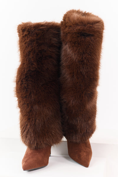 Sepia Microsuede Faux Fur Overlay Stiletto Boots