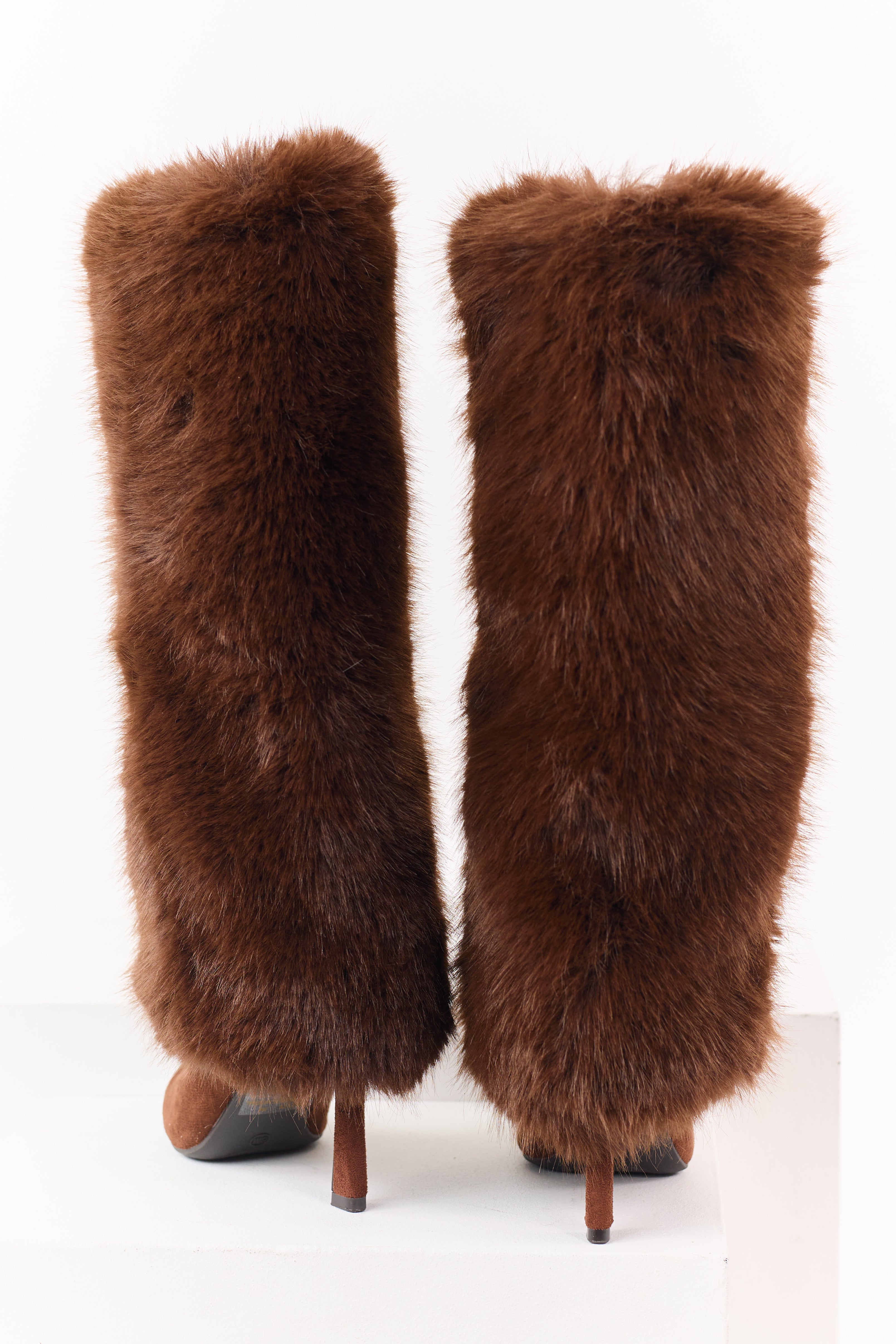 Sepia Microsuede Faux Fur Overlay Stiletto Boots