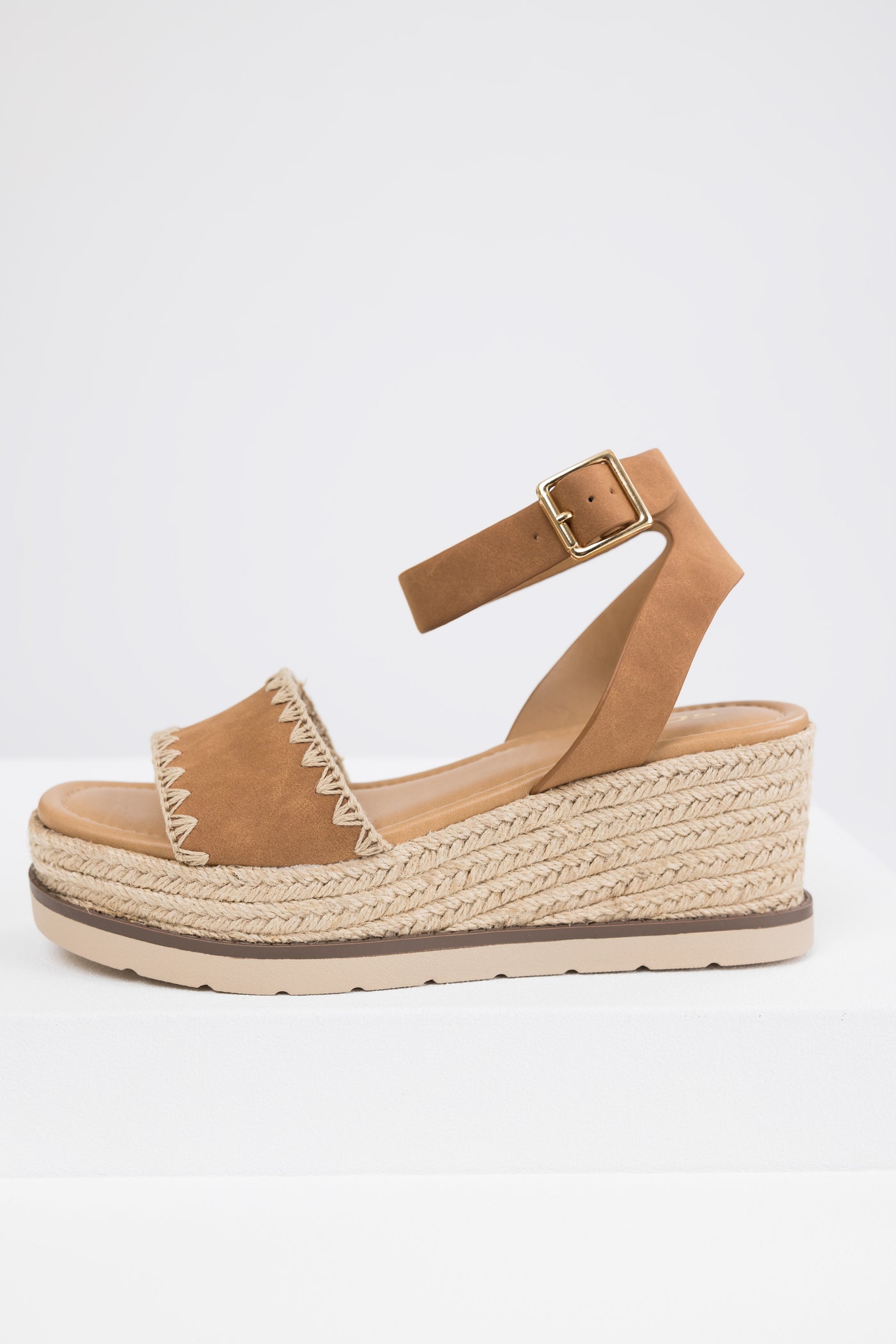 Sepia Stitched Trim Espadrille Platform Sandals