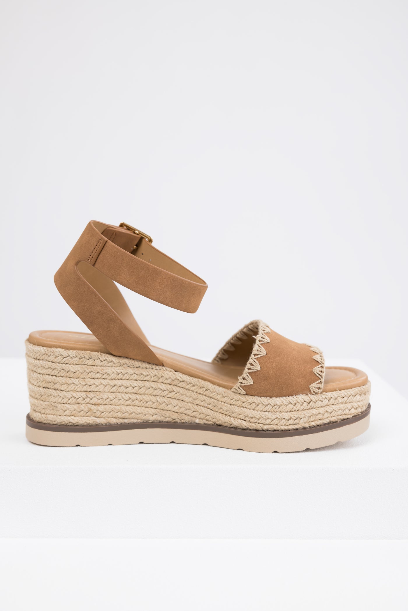 Sepia Stitched Trim Espadrille Platform Sandals