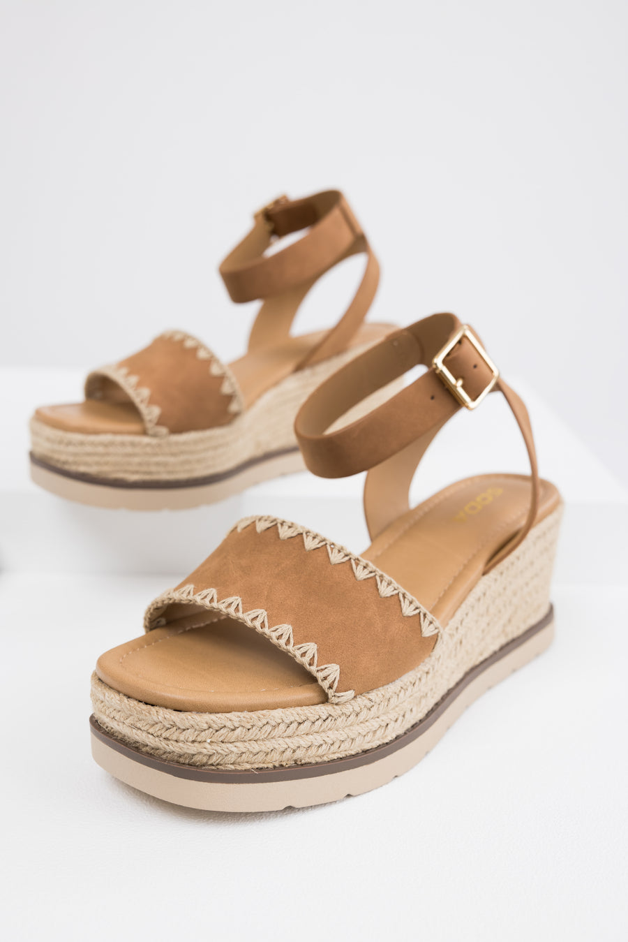 Sepia Stitched Trim Espadrille Platform Sandals