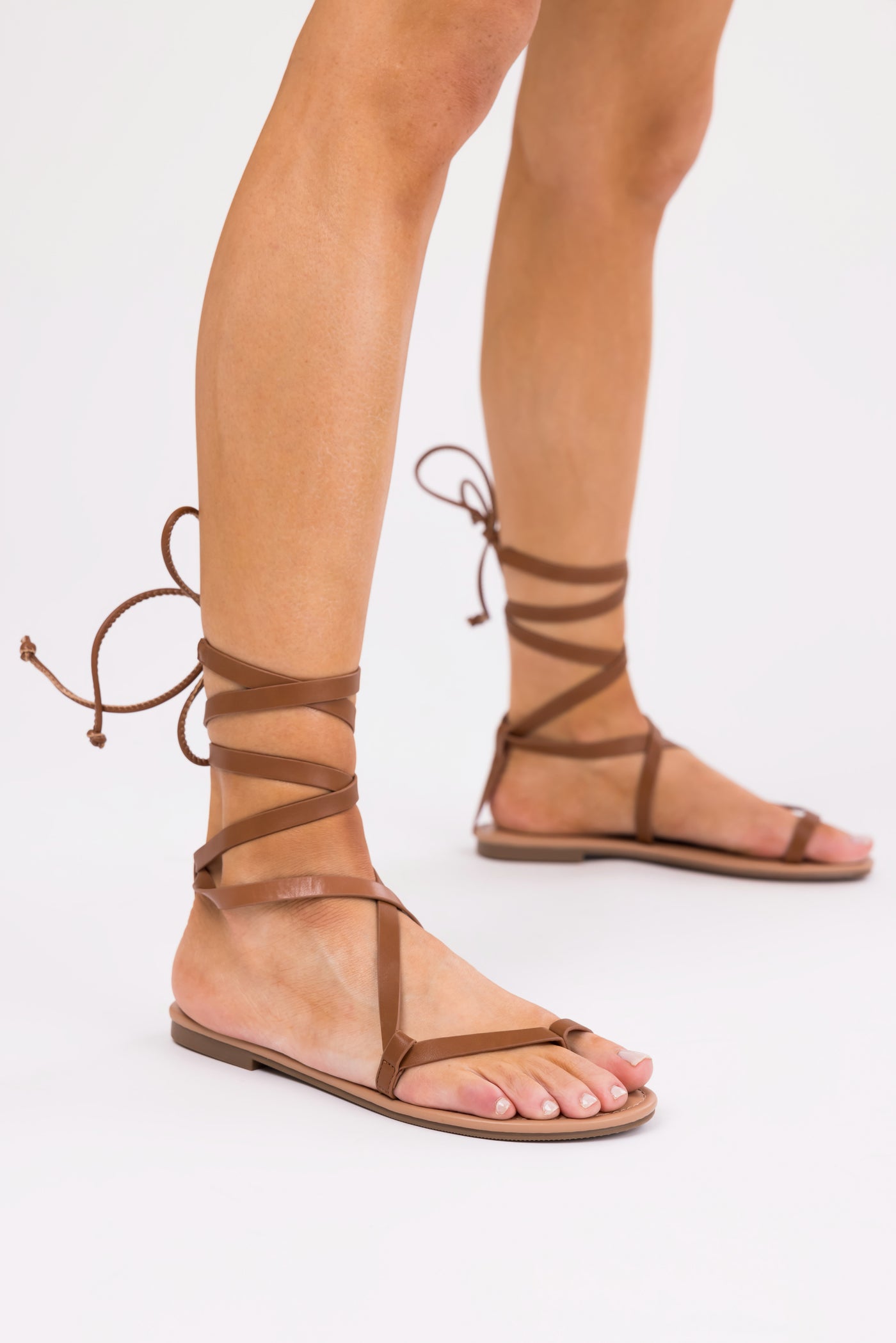 Sepia Strappy Open Toe Flat Sandal