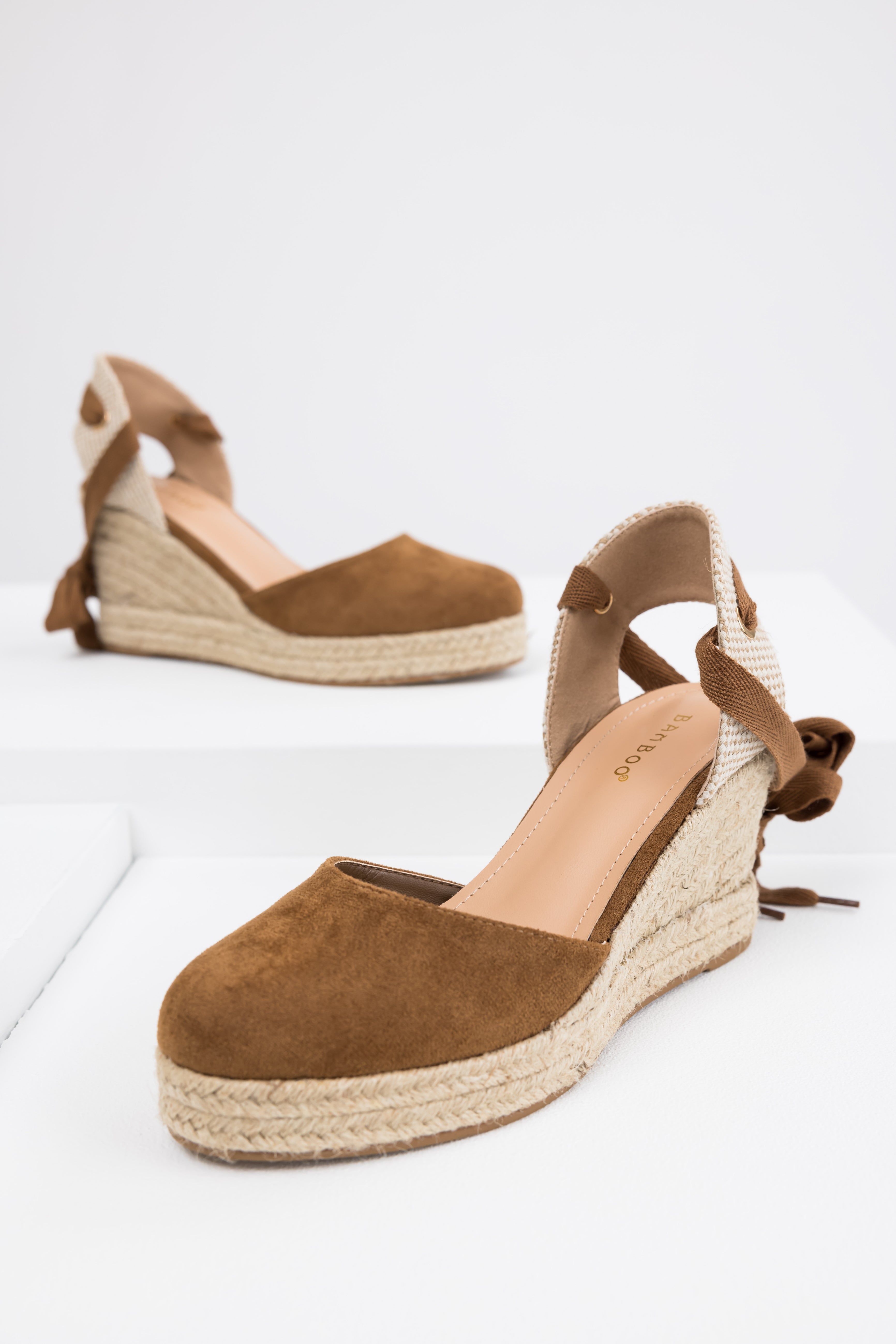 Sepia Suede Closed Toe Espadrille Wedges Lime Lush Boutique