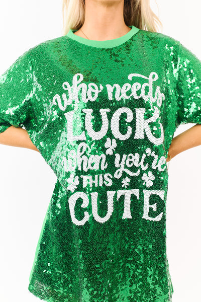 Shamrock Luck Slogan Graphic Sequin Tee Shirt Dress