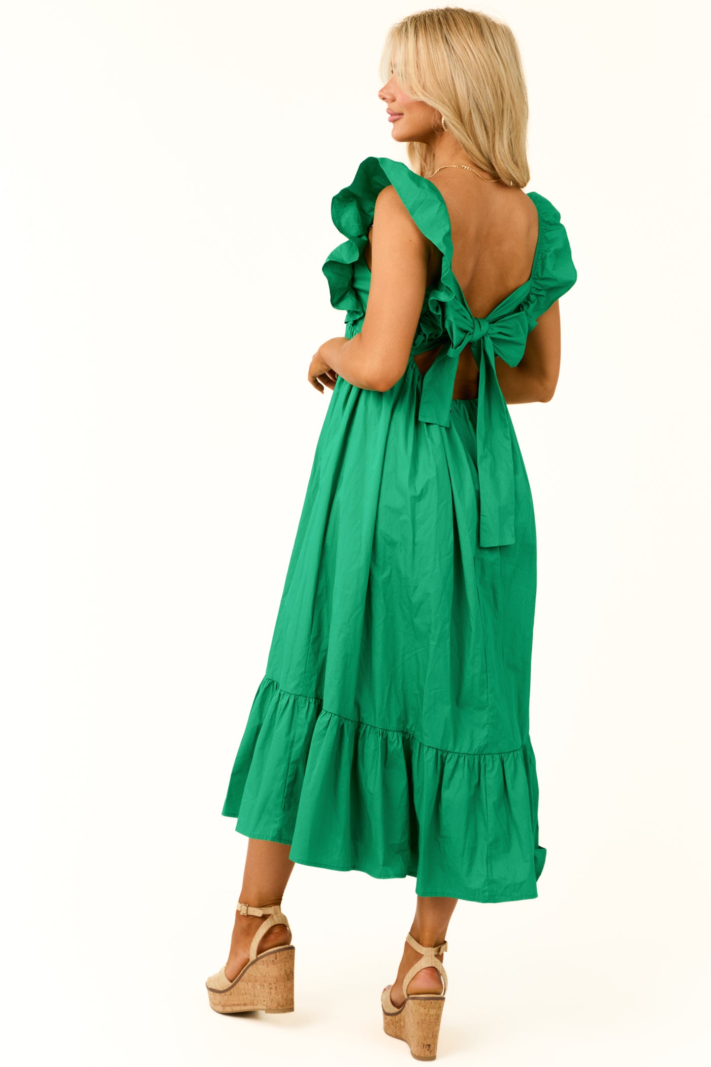 She+Sky Kelly Green Flutter Sleeve Midi Dress