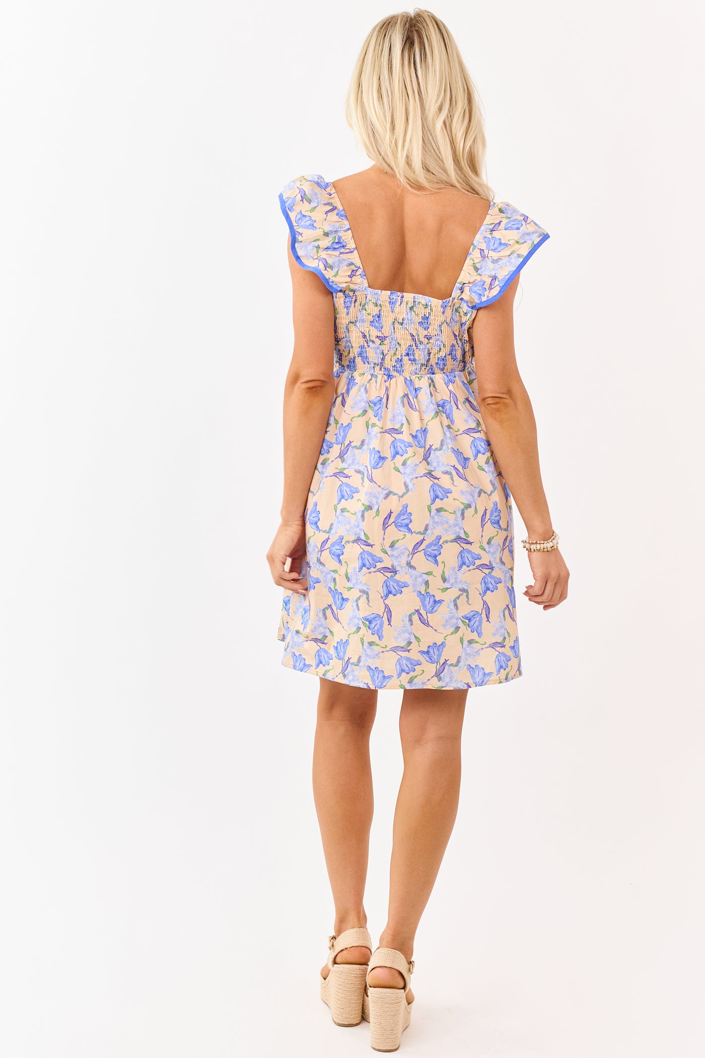 She+Sky Beige Floral Print Babydoll Mini Dress