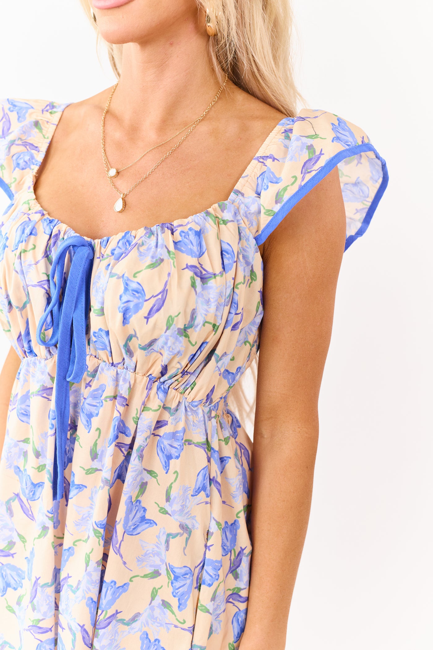 She+Sky Beige Floral Print Babydoll Mini Dress