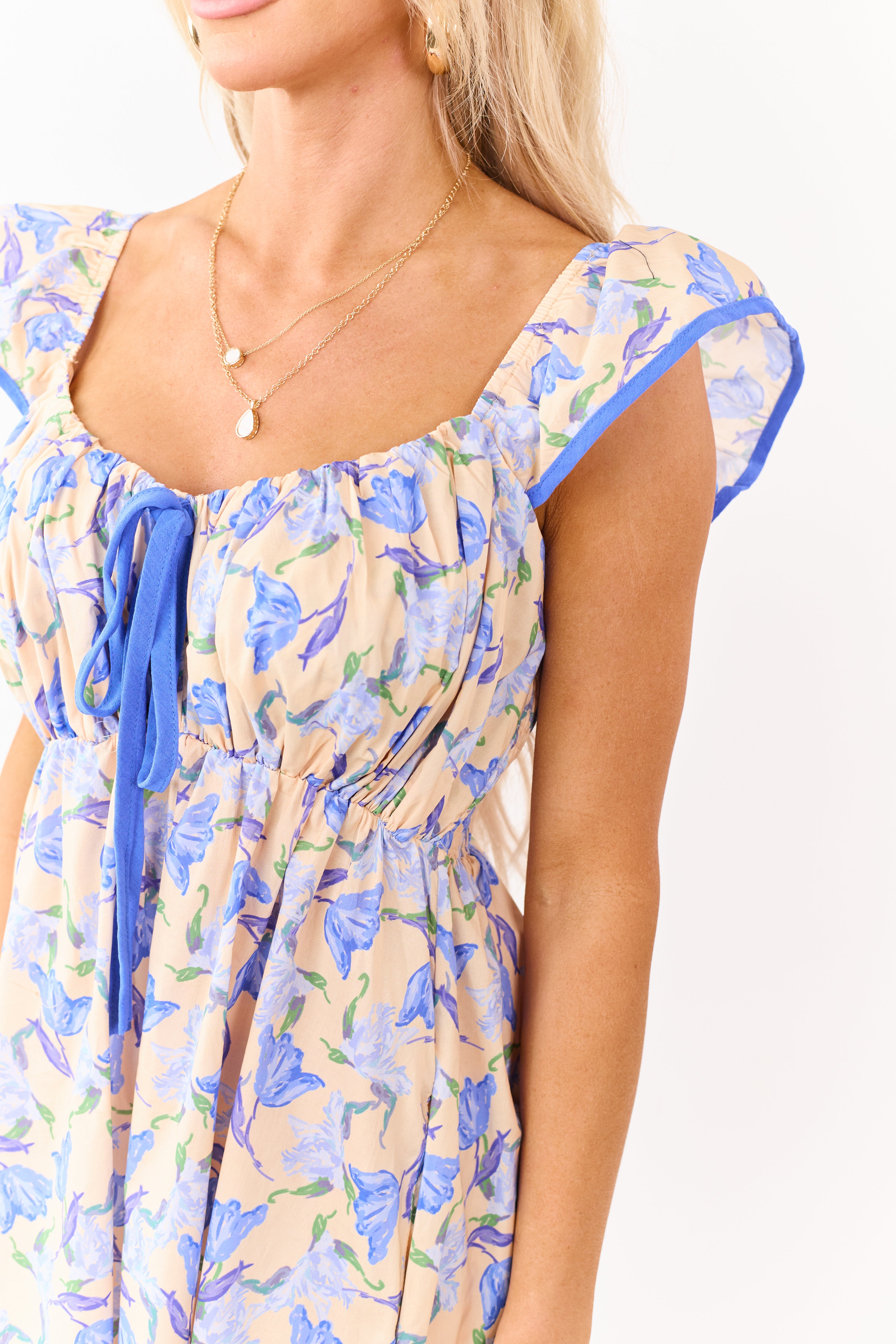 She+Sky Beige Floral Print Babydoll Mini Dress