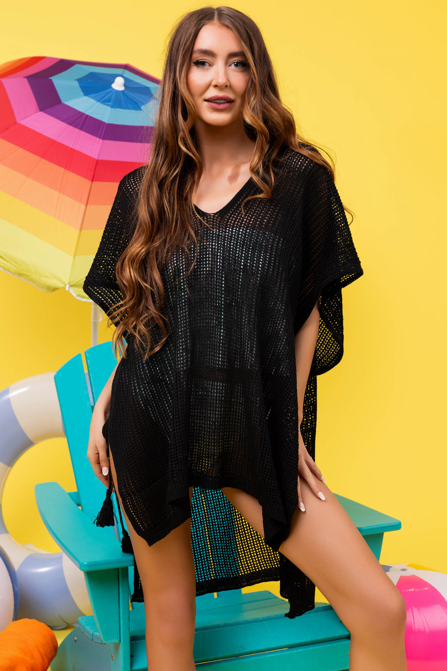 She+Sky Black Cover Up Tunic Top