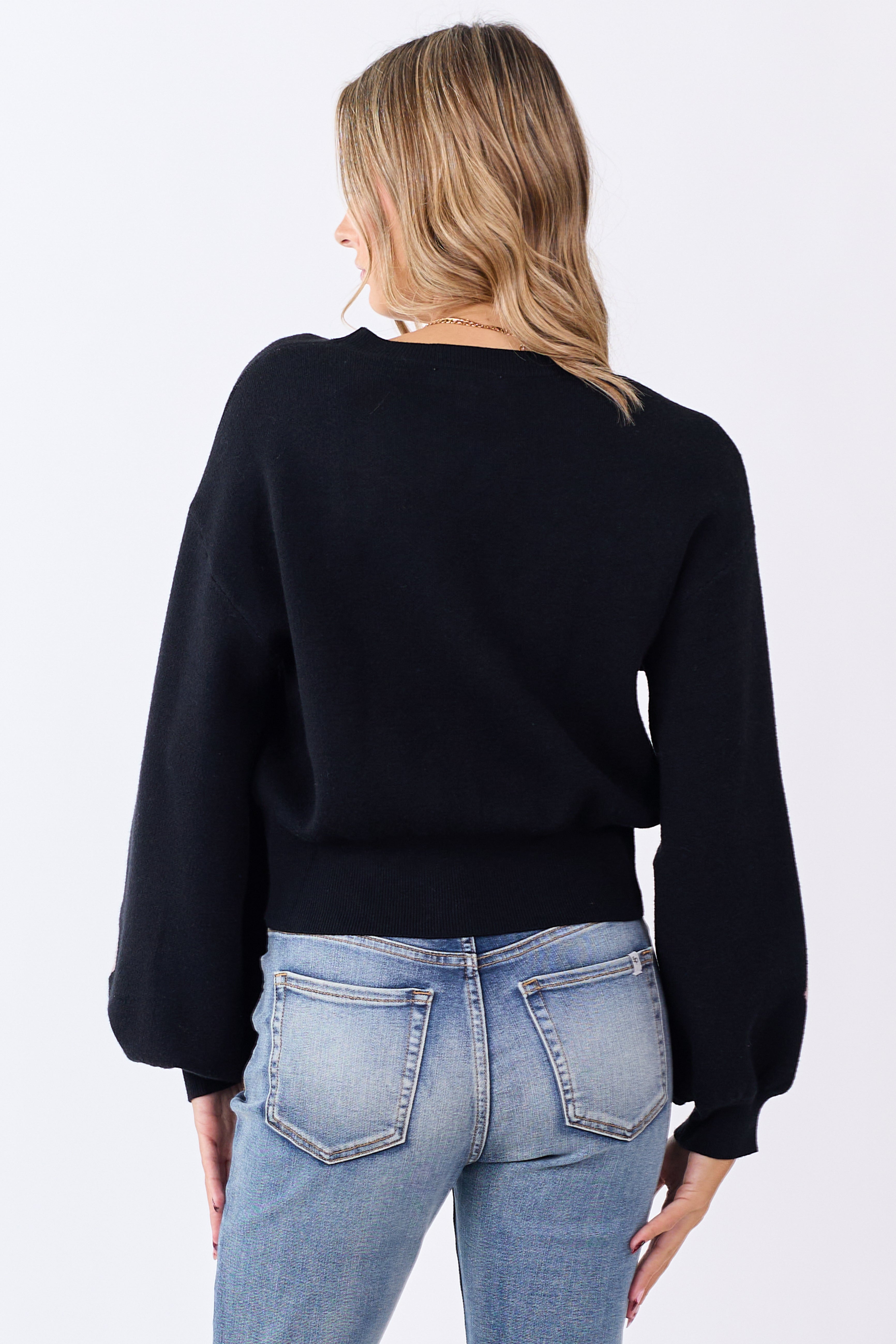 She+Sky Black Floral Print Crew Neck Sweater | Lime Lush Boutique