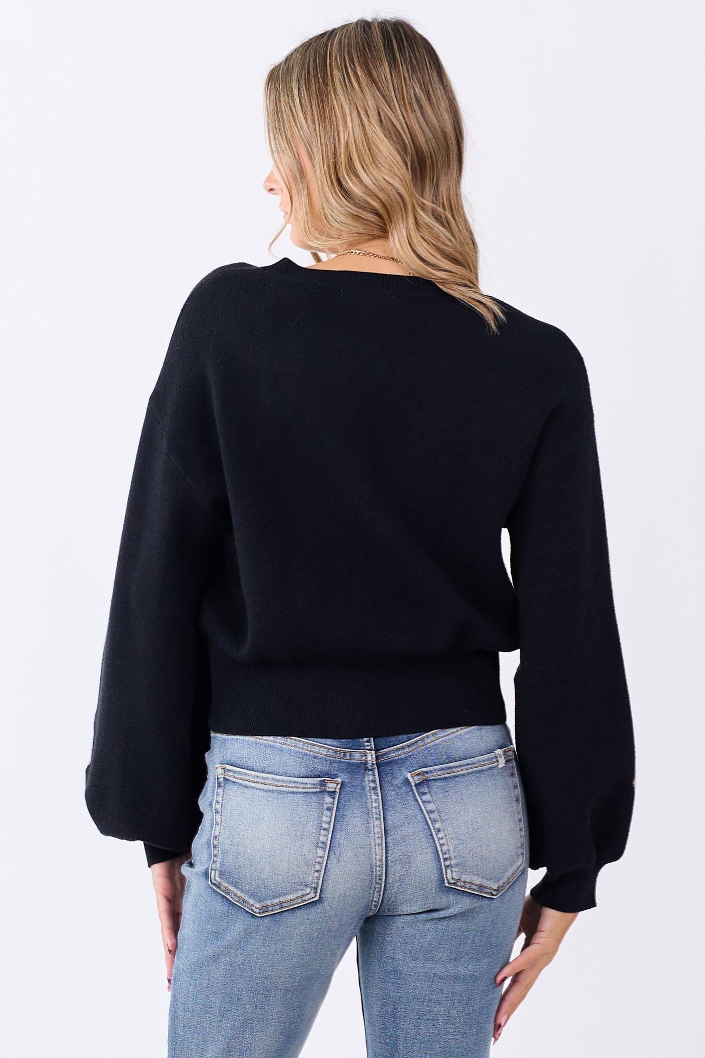 She+Sky Black Floral Print Crew Neck Sweater