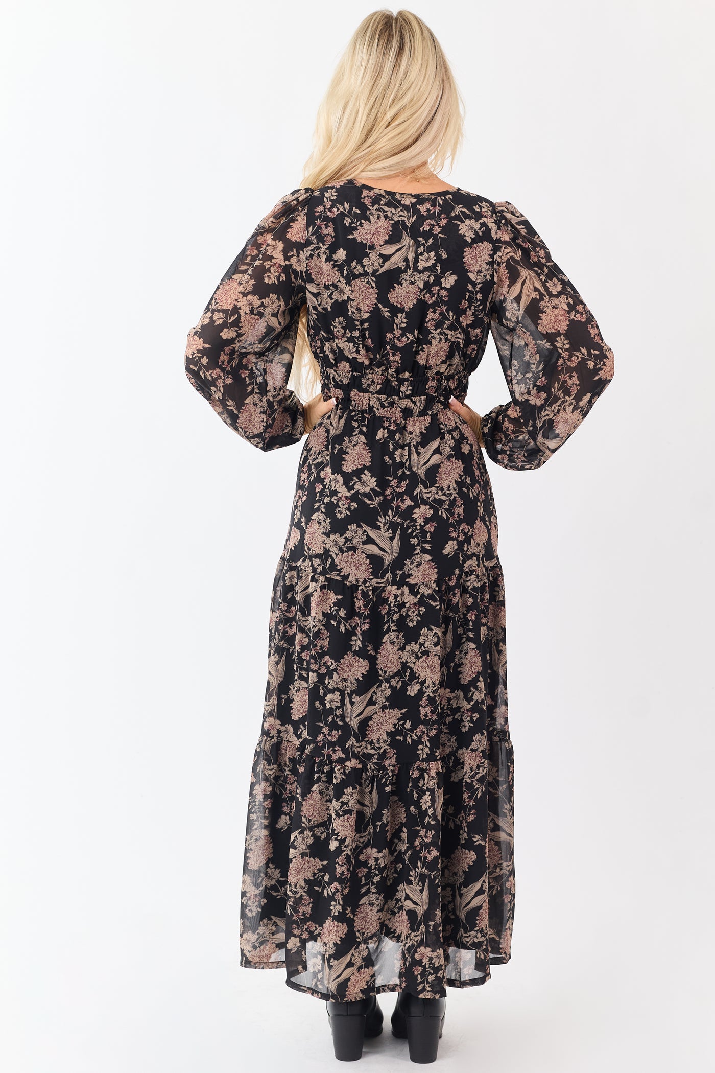 She+Sky Black Floral Print V-Neck Maxi Dress