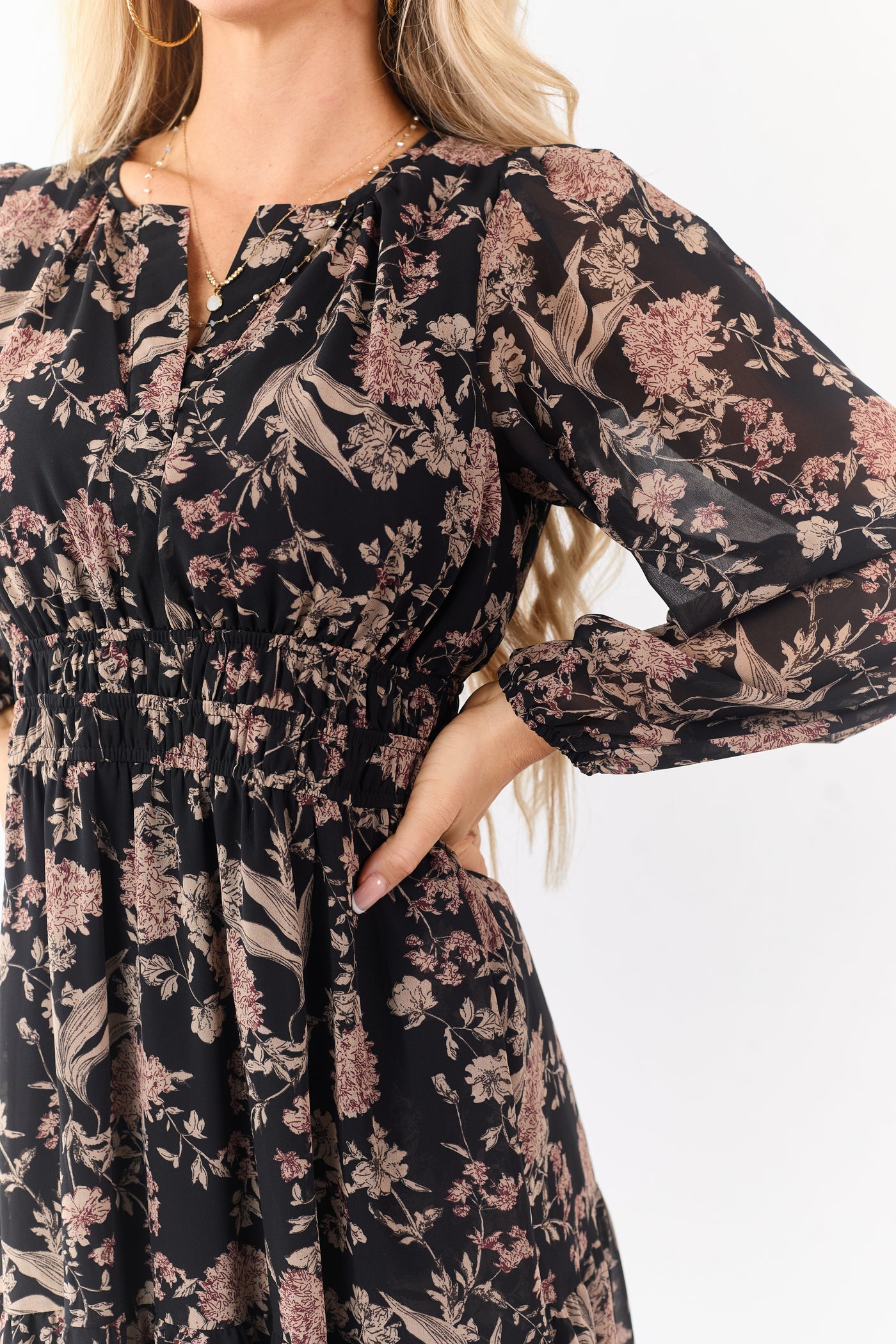 She+Sky Black Floral Print V-Neck Maxi Dress