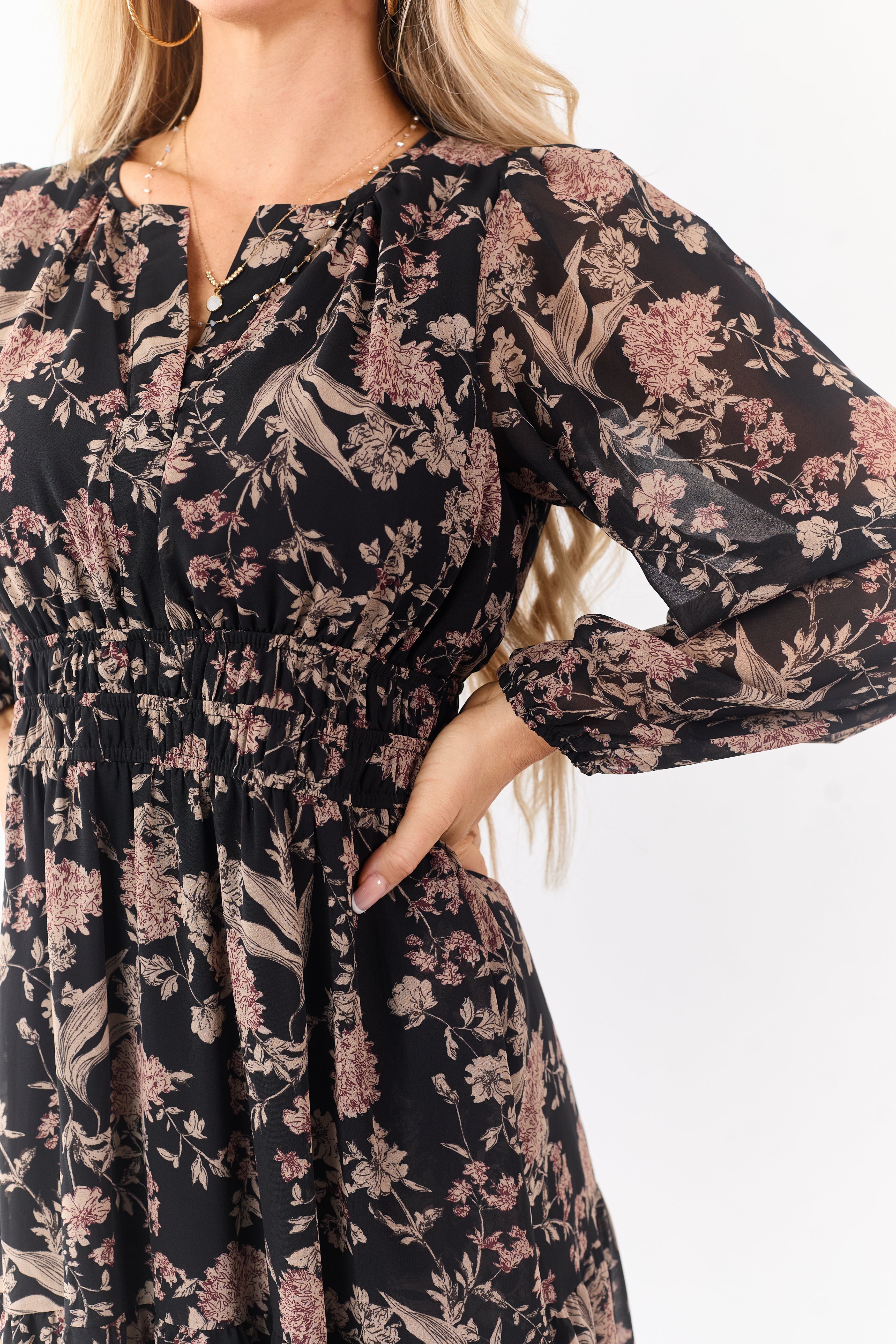 She+Sky Black Floral Print V-Neck Maxi Dress