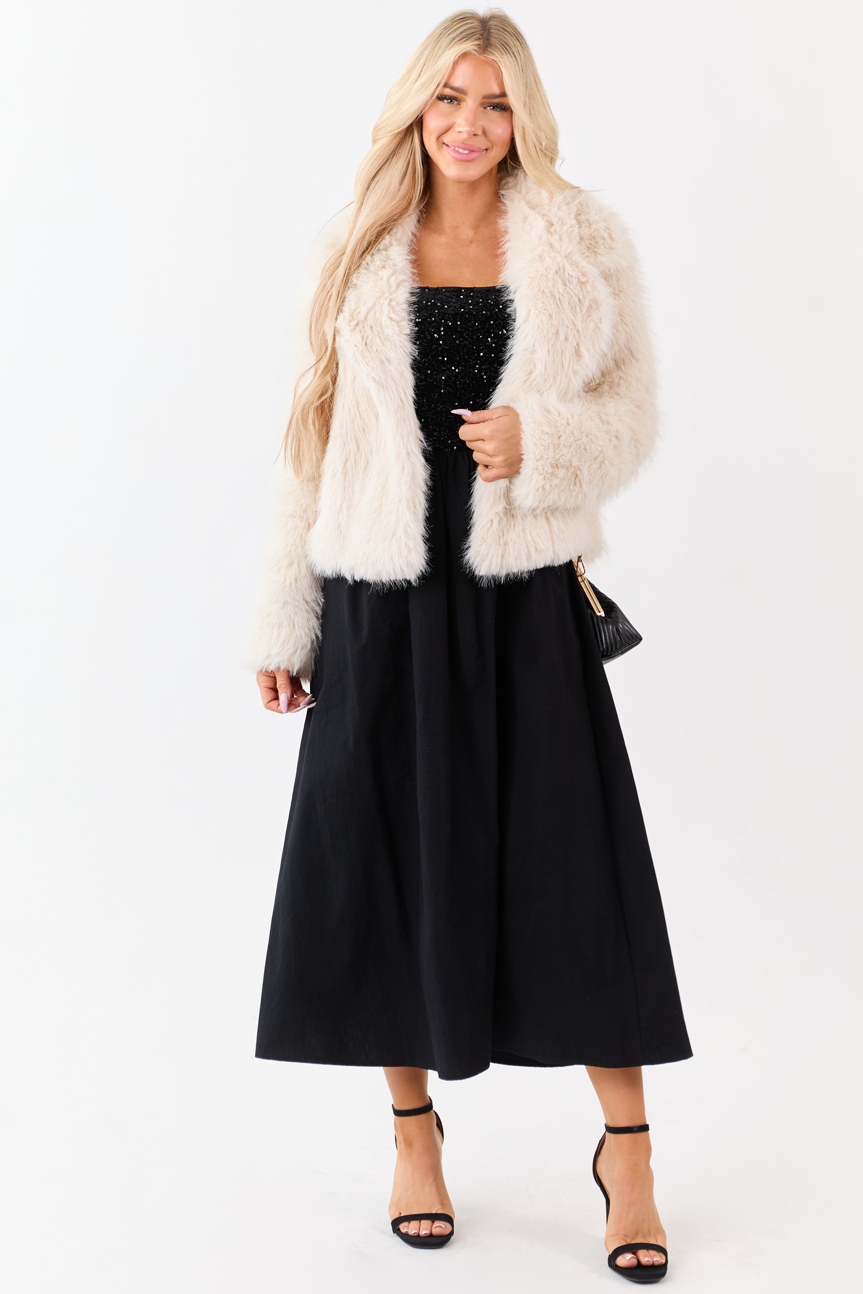 She+Sky Black Sequined Bodice Strapless Maxi Dress