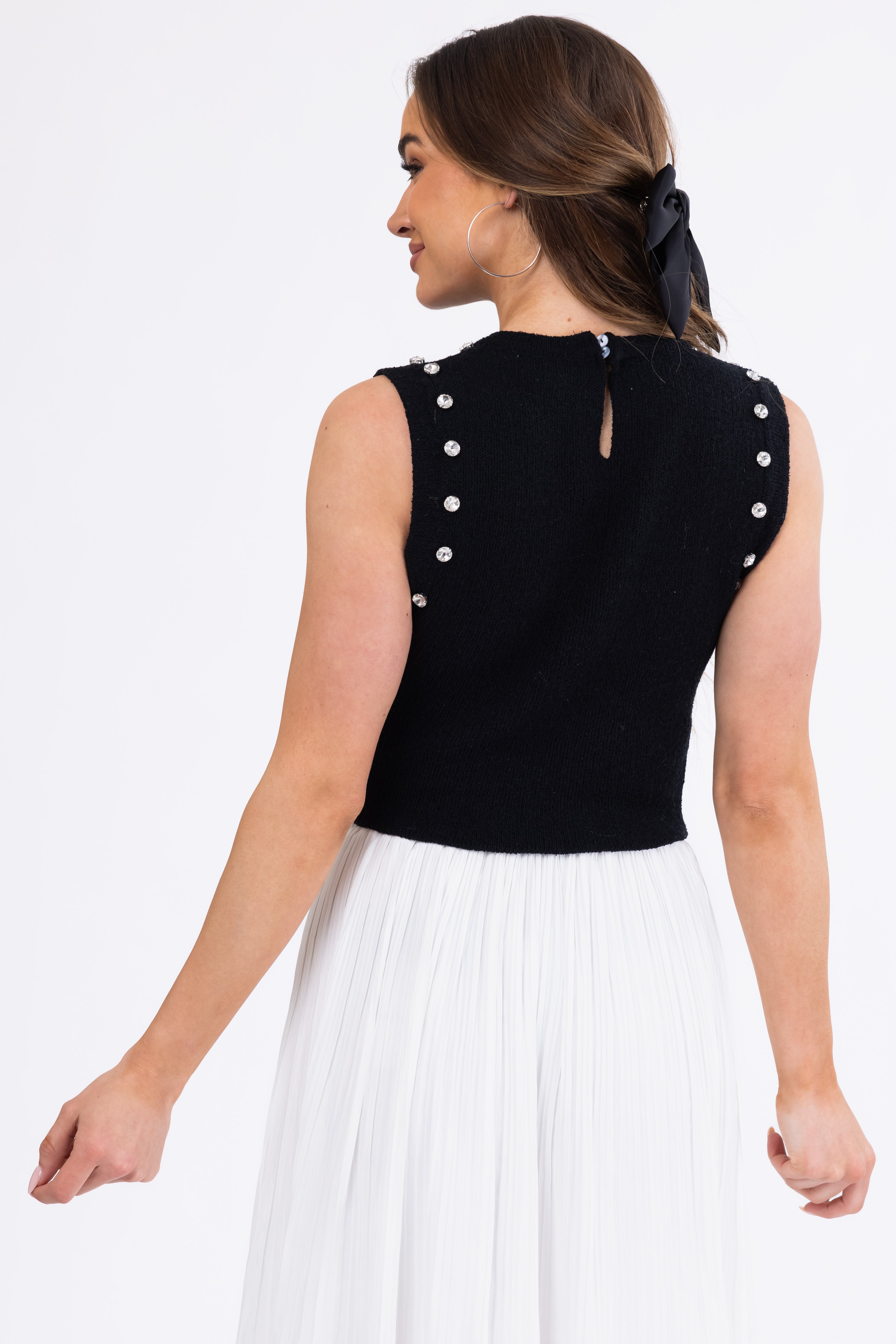 She+Sky Black Sleeveless Rhinestone Sweater Top | Lime Lush Boutique