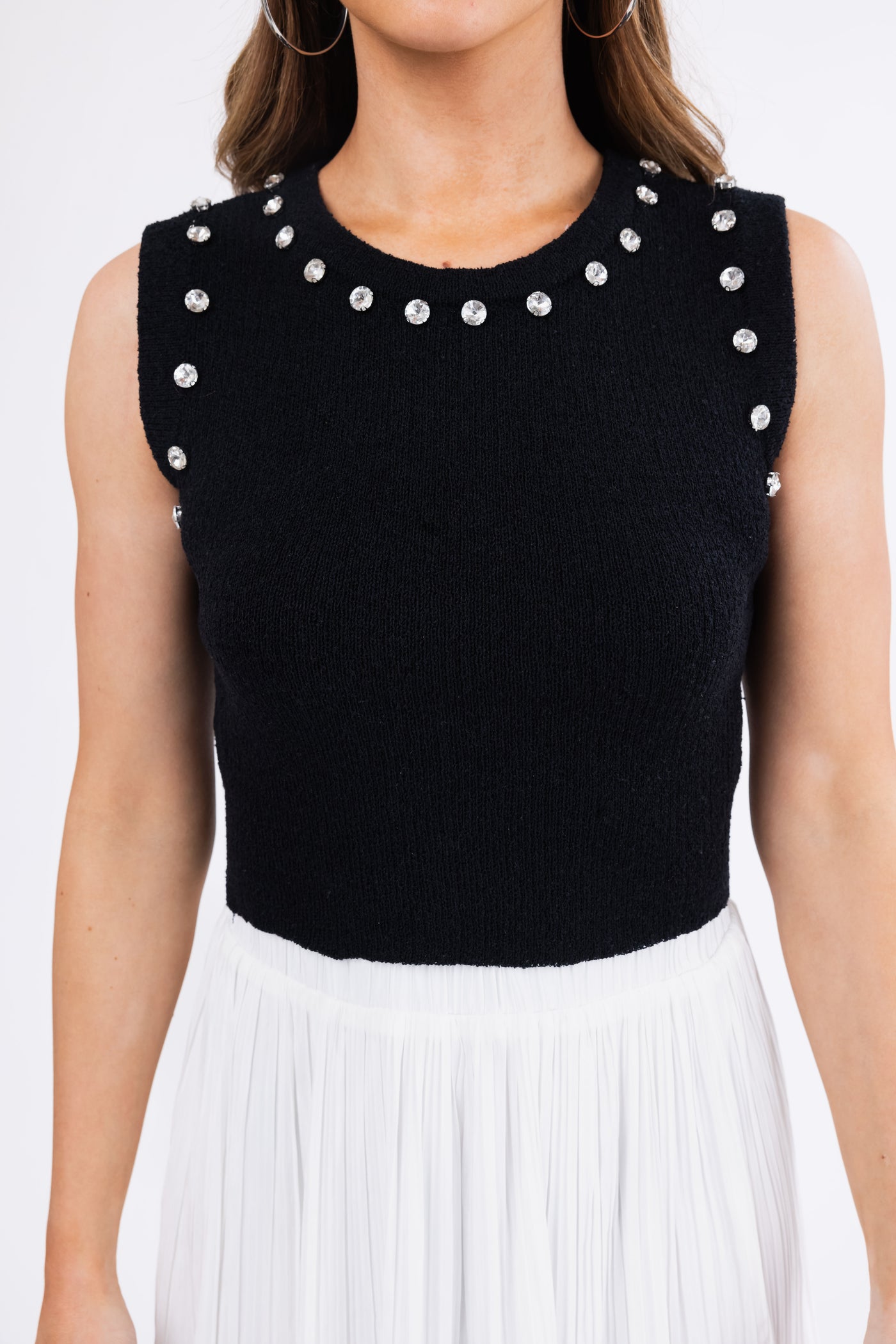 She+Sky Black Sleeveless Rhinestone Sweater Top