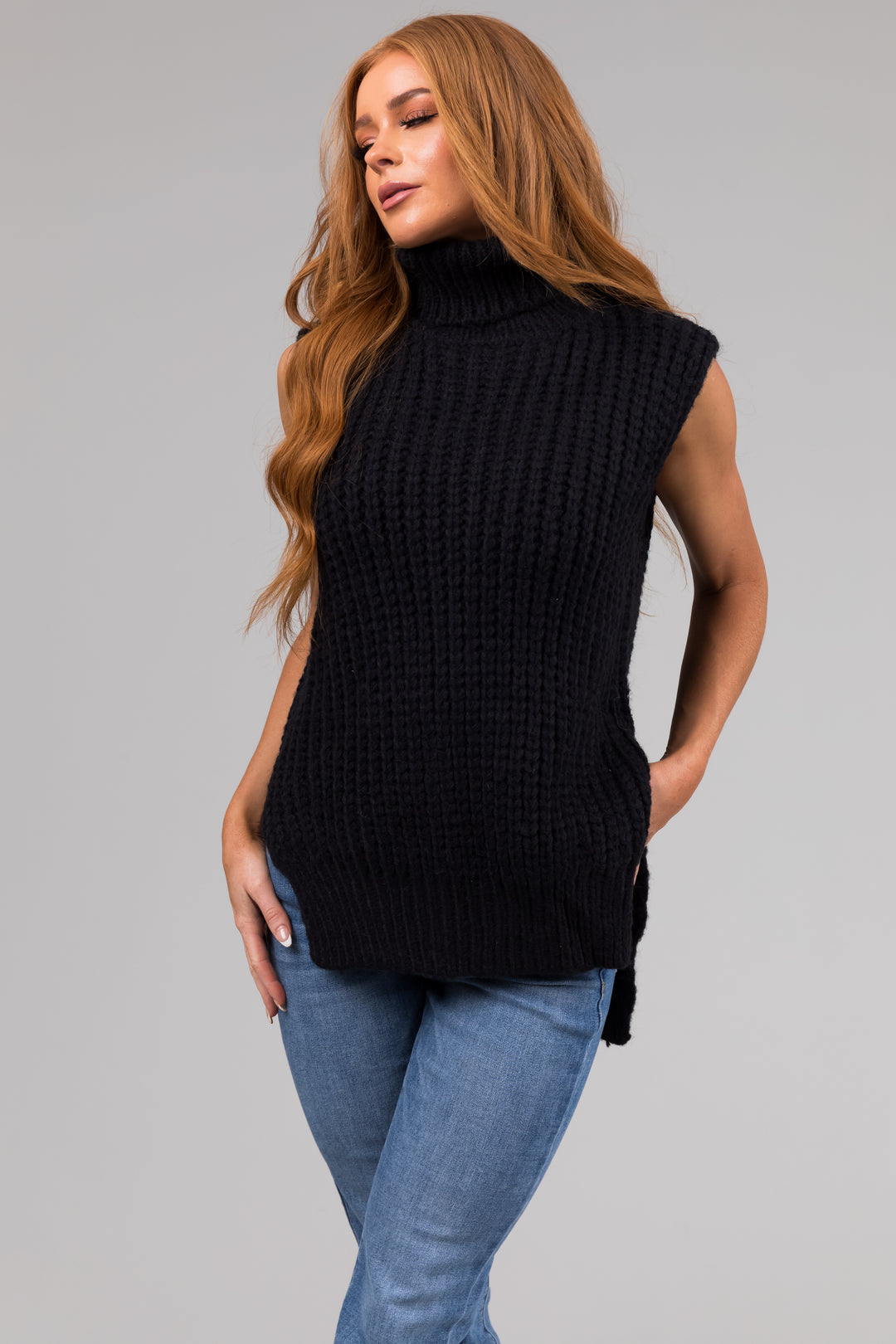 She+Sky Black Sleeveless Turtleneck Sweater Vest & Lime Lush