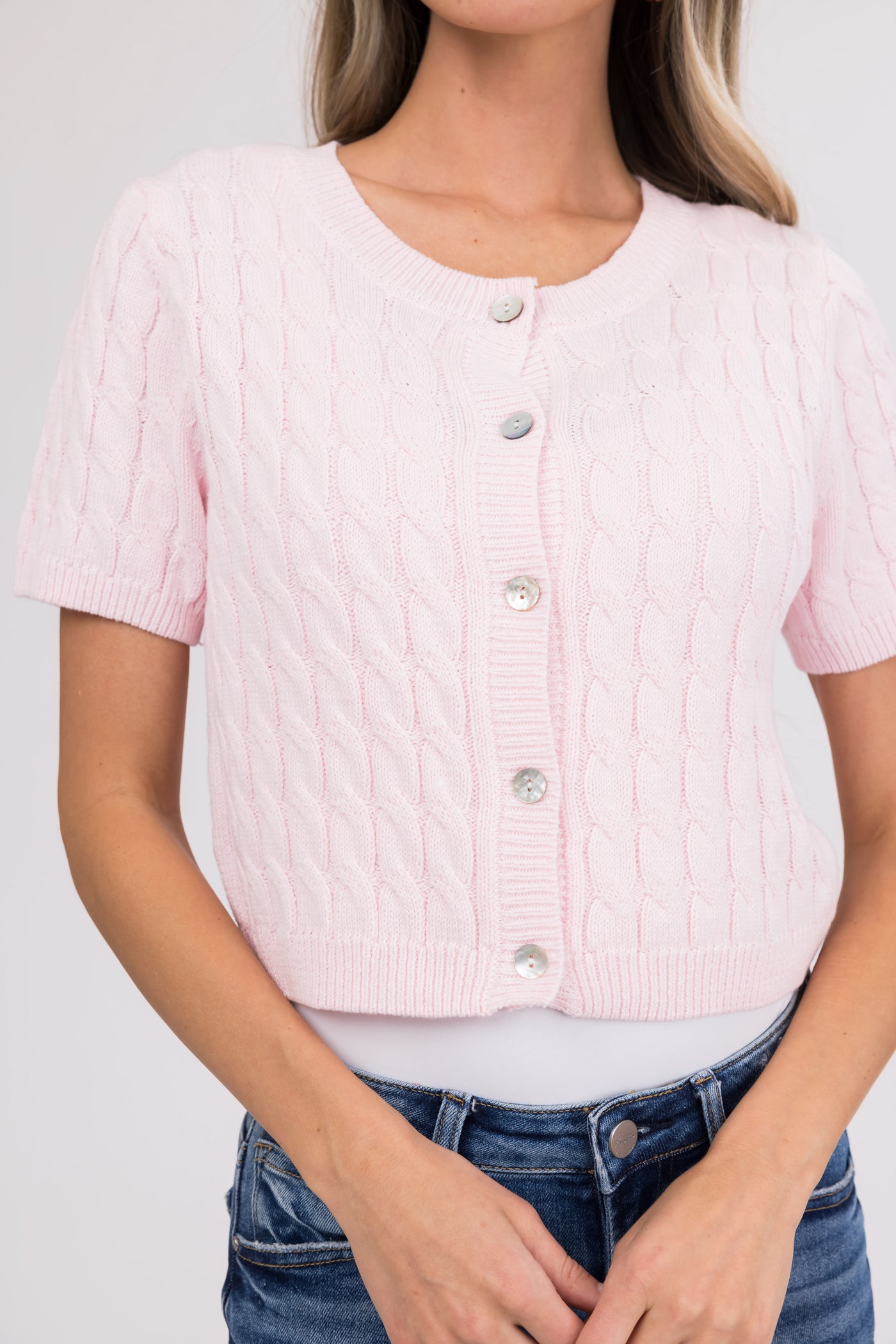 She+Sky Blush Short Sleeve Cardigan