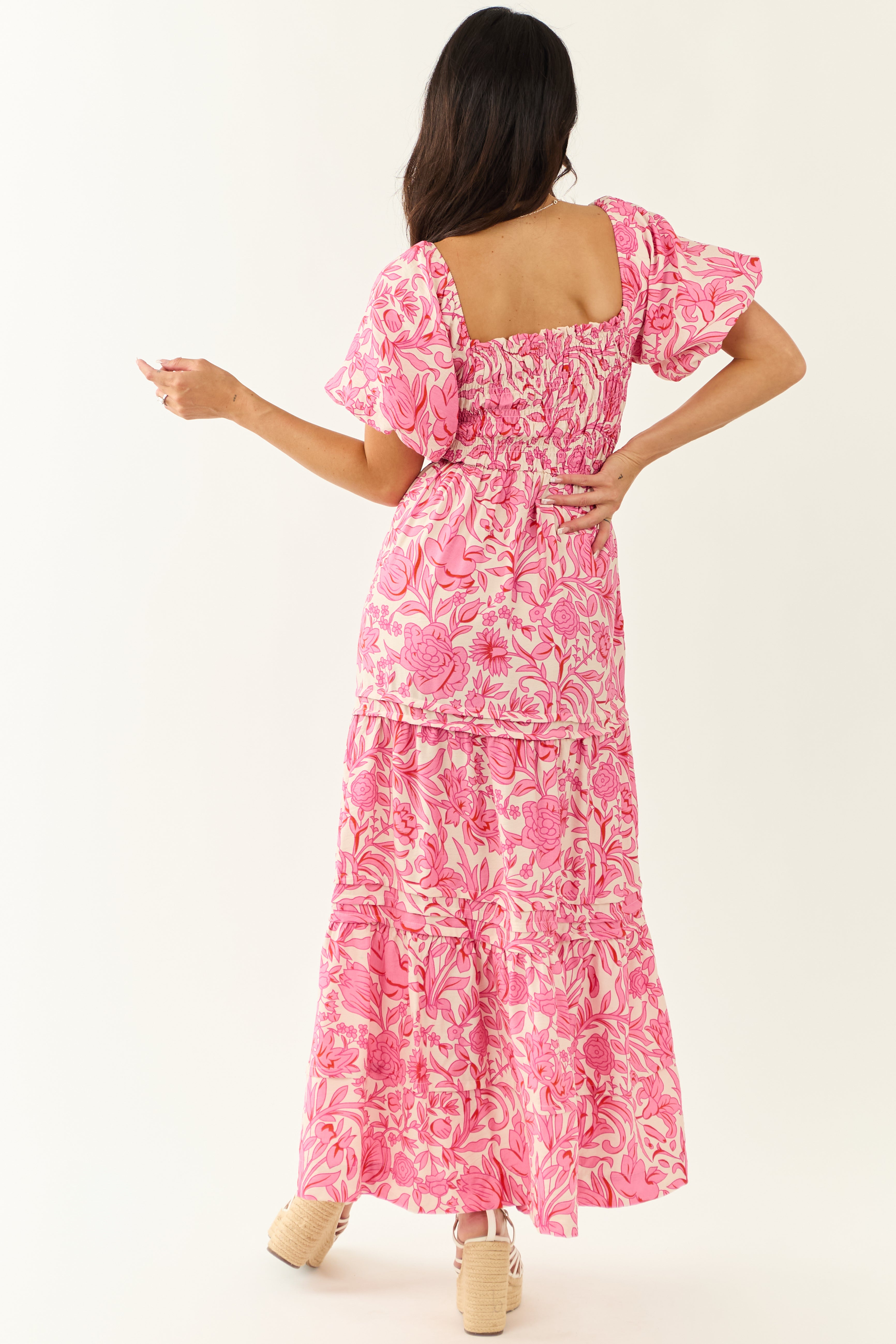 She+Sky Bubblegum Tiered Floral Maxi Dress