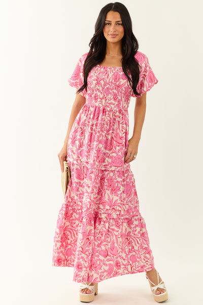 She+Sky Bubblegum Tiered Floral Maxi Dress