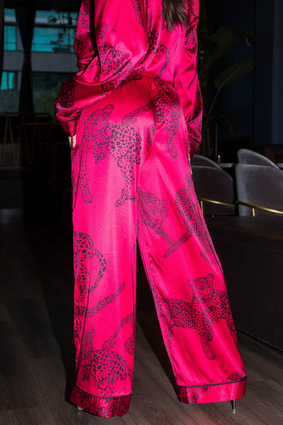 She+Sky Burgundy Cheetah Satin Two Piece Set