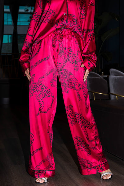 She+Sky Burgundy Cheetah Satin Two Piece Set