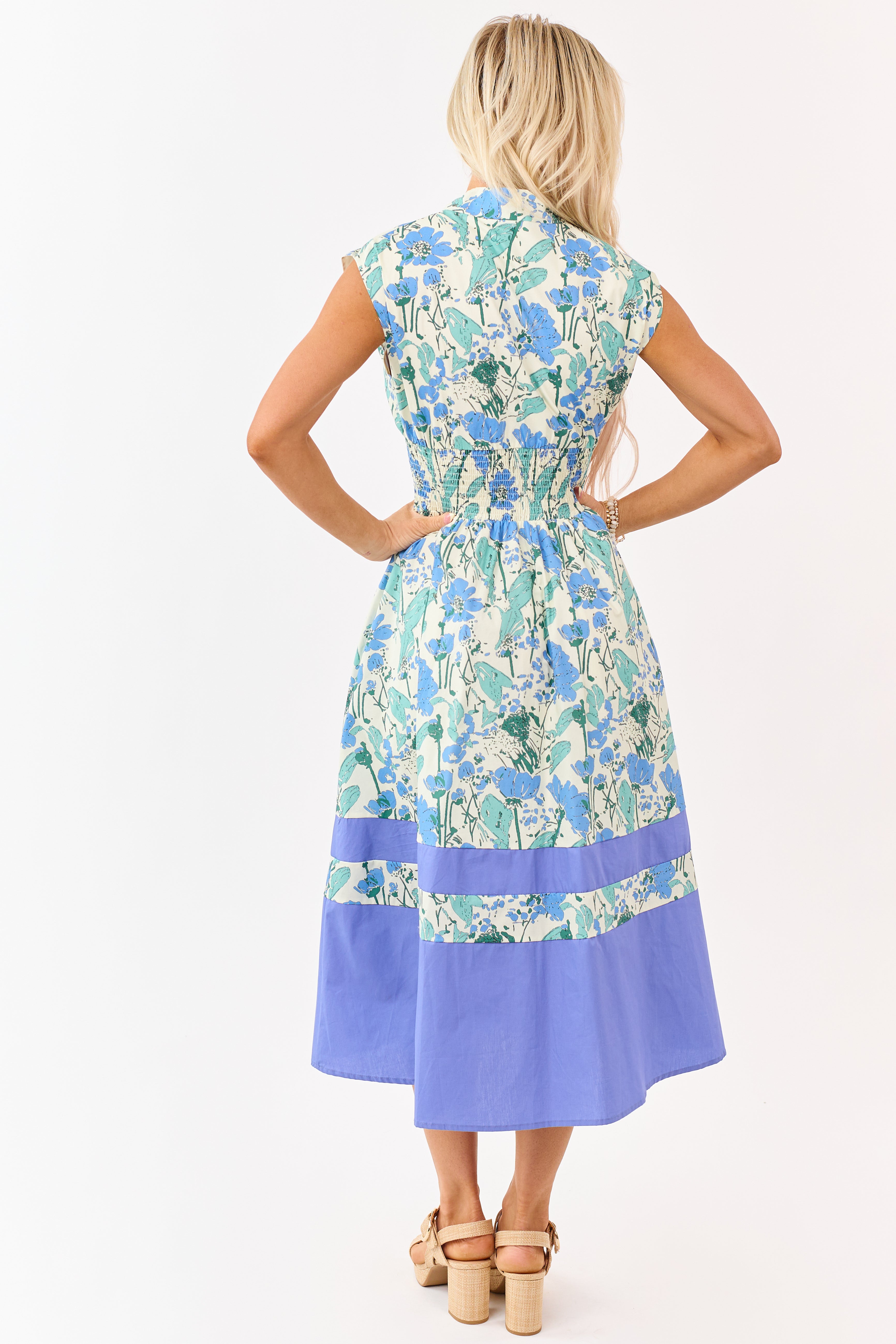 She+Sky Buttercream Floral Print Cotton Midi Dress