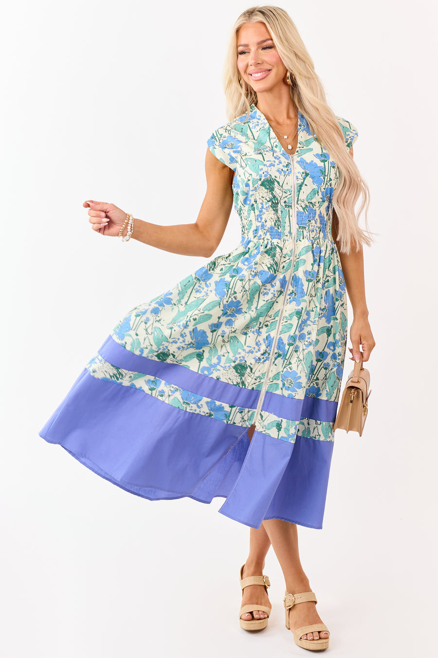 She+Sky Buttercream Floral Print Cotton Midi Dress