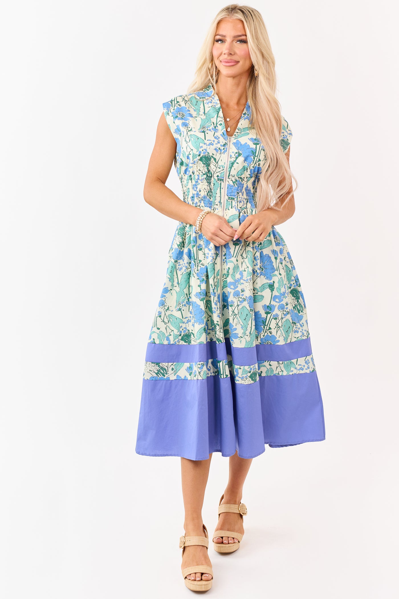 She+Sky Buttercream Floral Print Cotton Midi Dress
