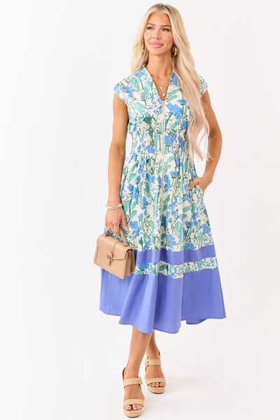 She+Sky Buttercream Floral Print Cotton Midi Dress