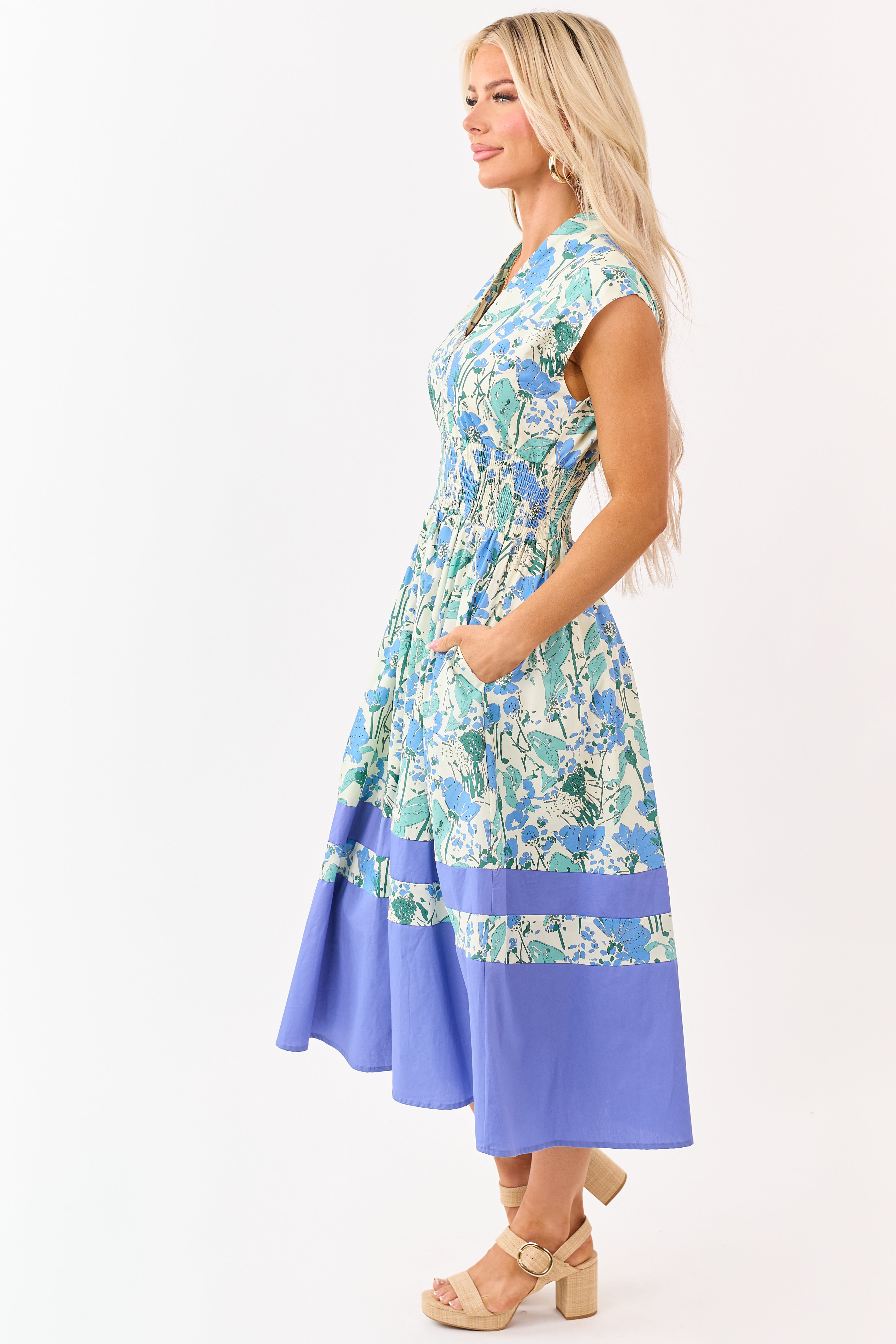 She+Sky Buttercream Floral Print Cotton Midi Dress