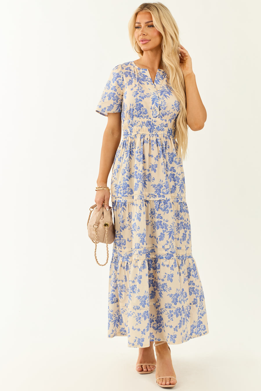 She+Sky Champagne Floral Print Maxi Dress