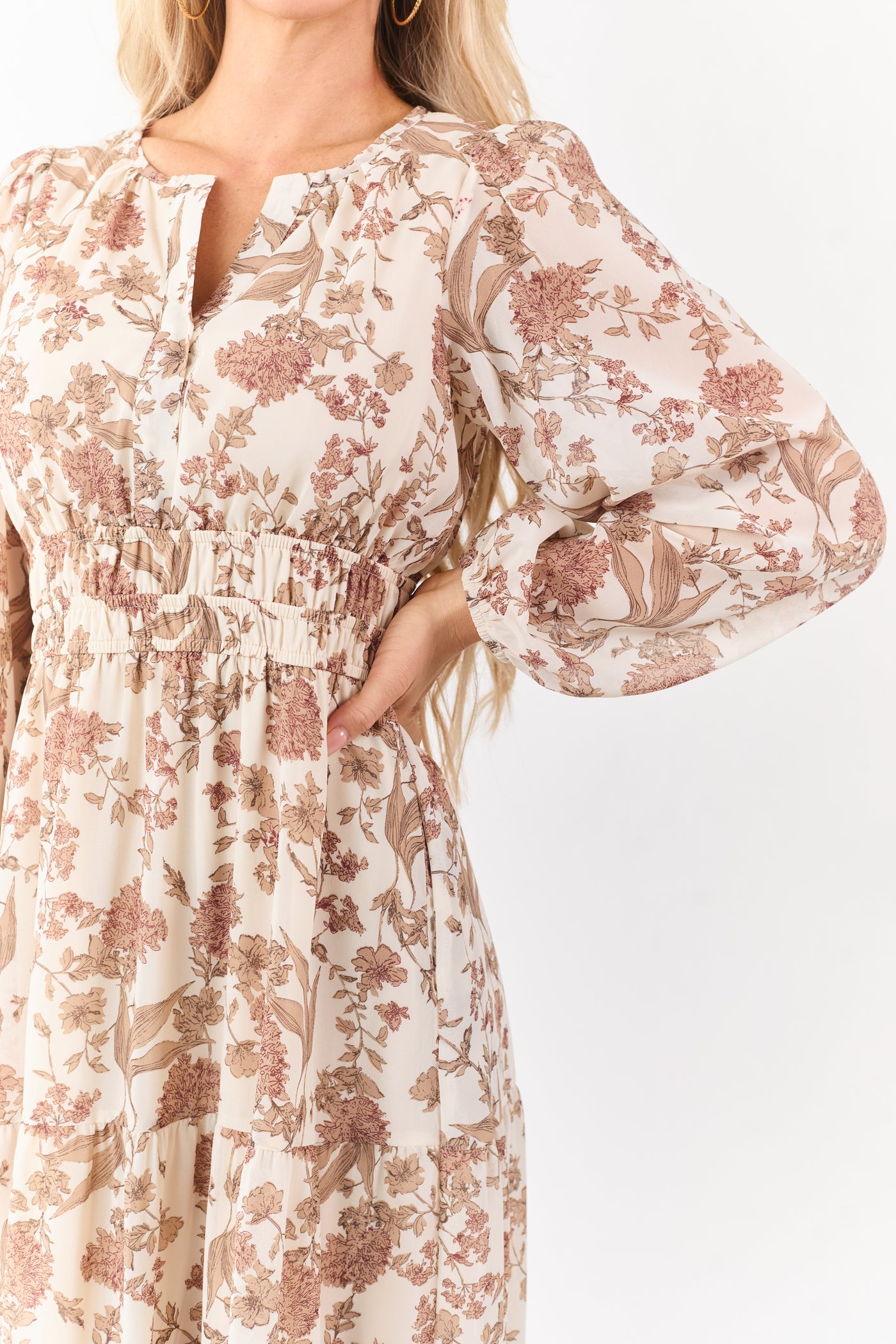 She+Sky Coconut Floral Print V-Neck Maxi Dress