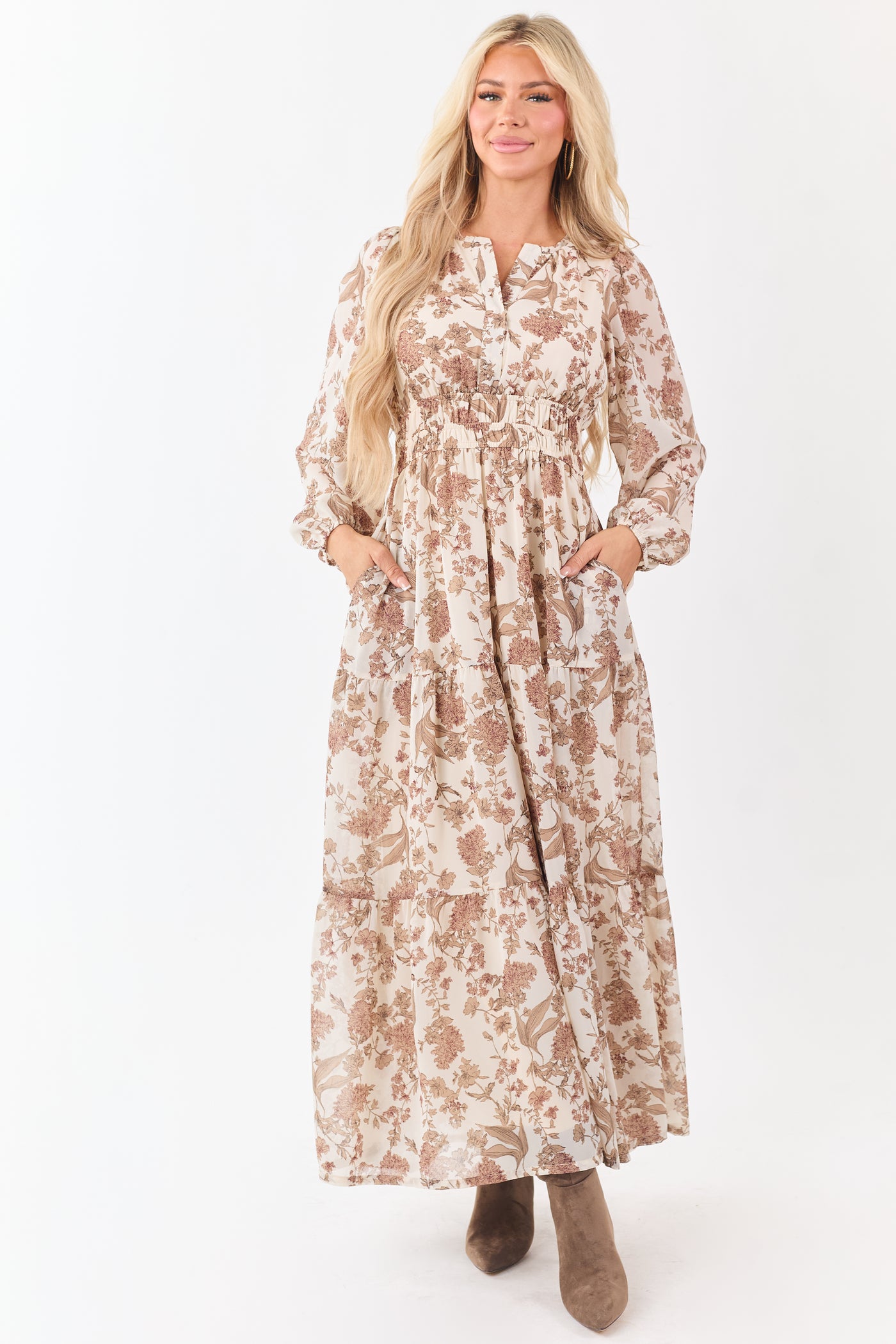 She+Sky Coconut Floral Print V-Neck Maxi Dress
