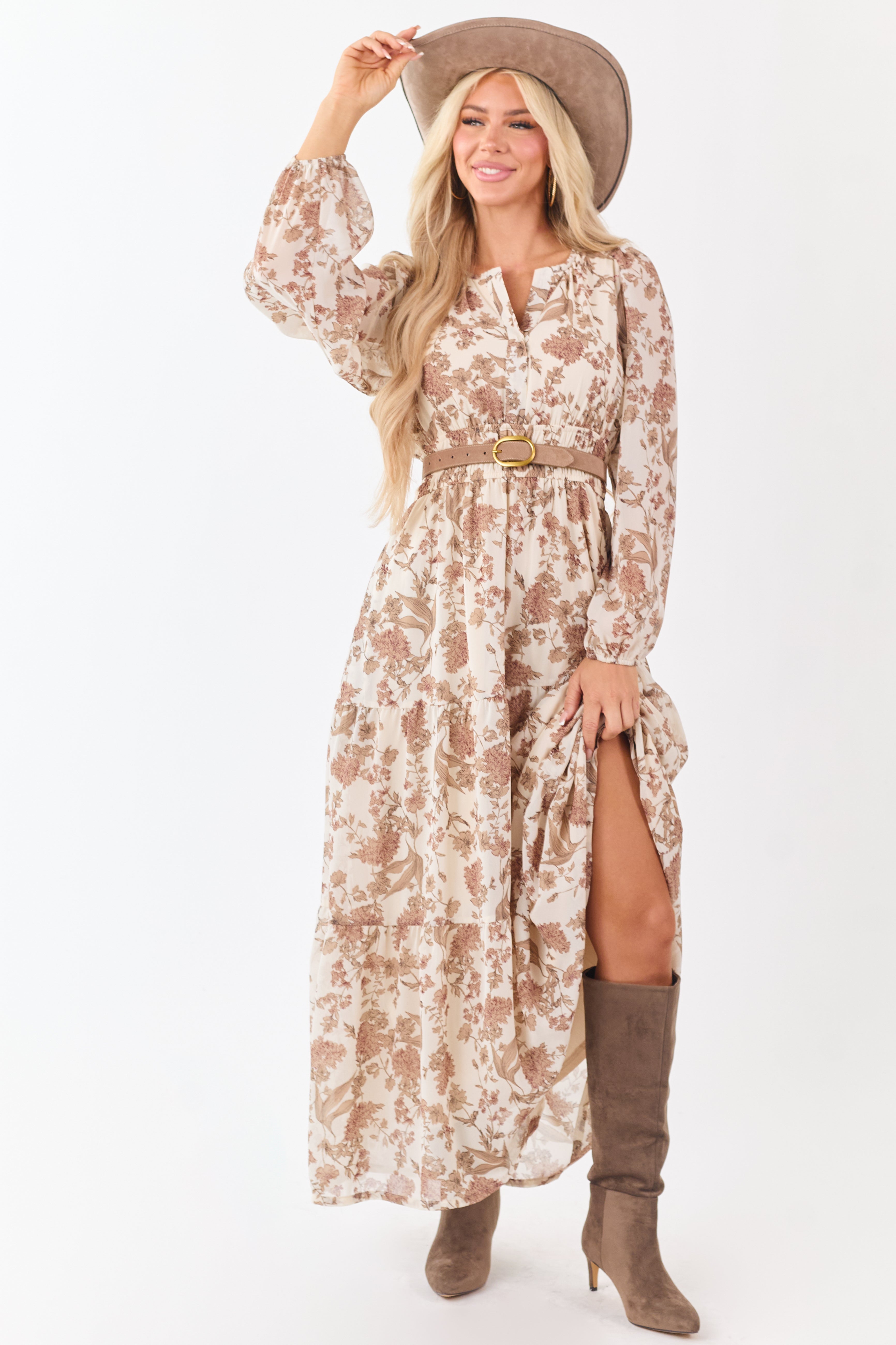 She+Sky Coconut Floral Print V-Neck Maxi Dress
