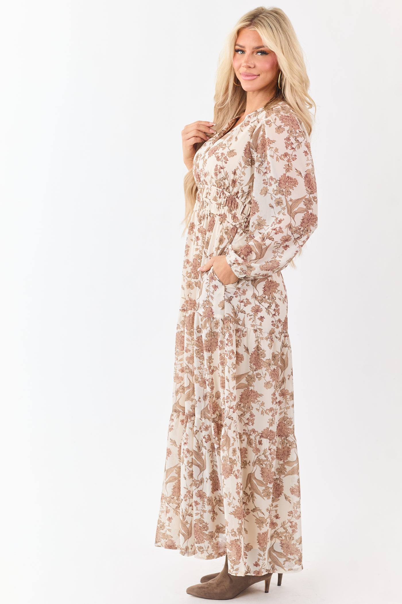 She+Sky Coconut Floral Print V-Neck Maxi Dress
