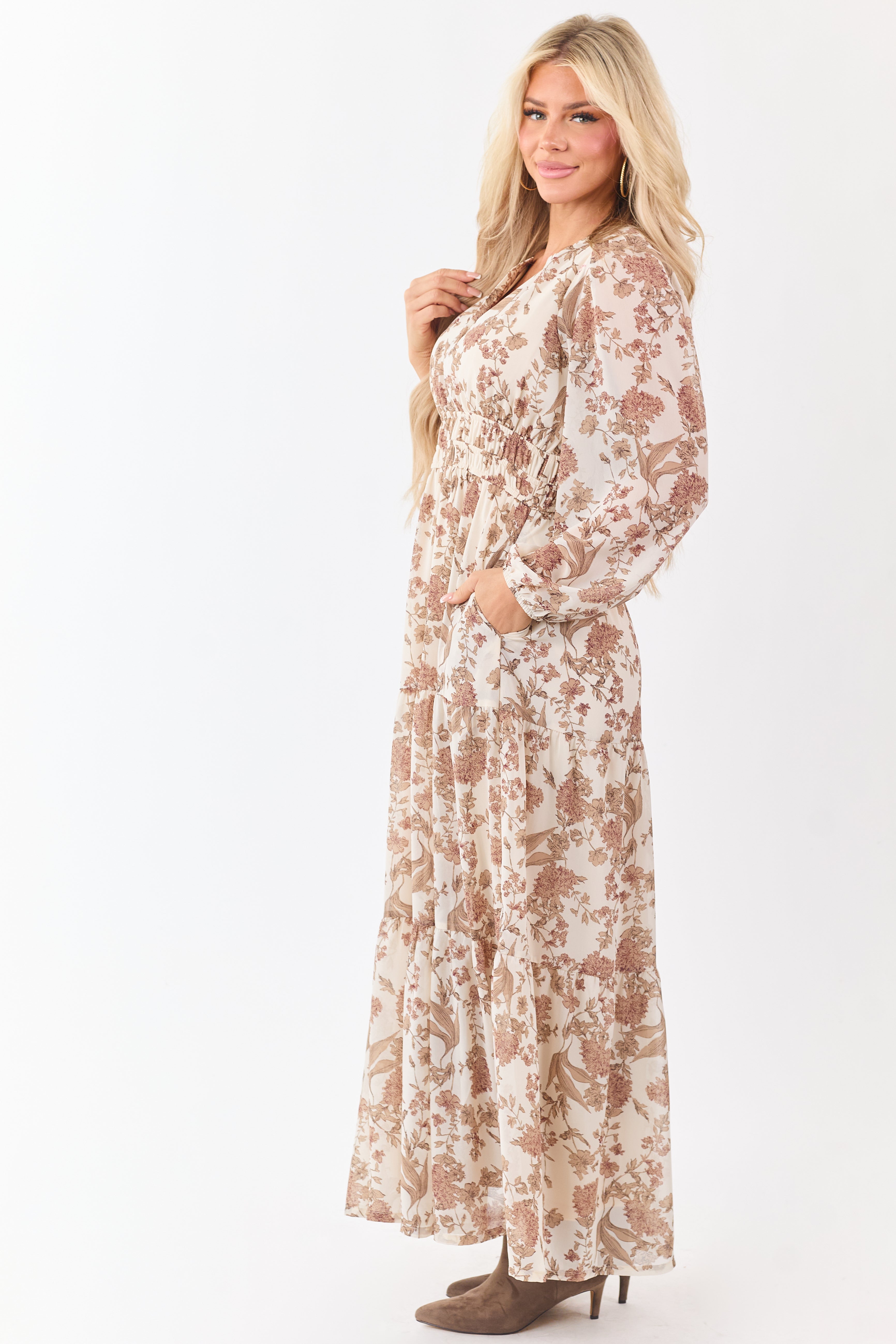 She+Sky Coconut Floral Print V-Neck Maxi Dress