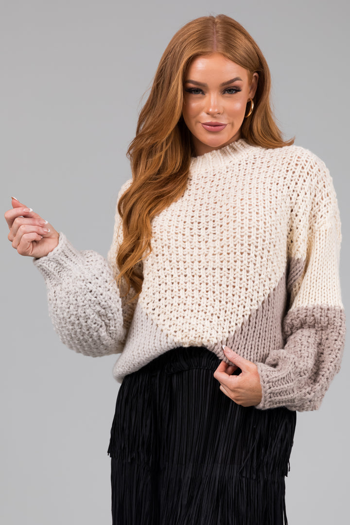 She+Sky Cream Colorblock Long Sleeve Sweater