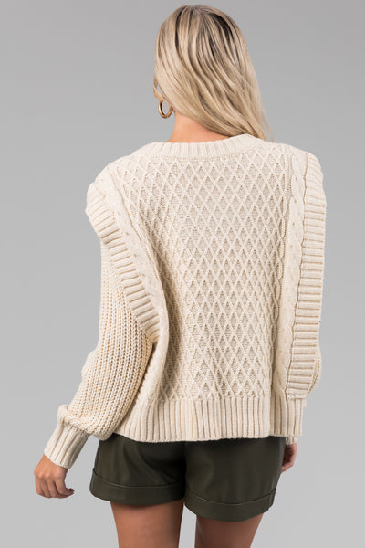 She+Sky Cream Lattice Knit V Neck Sweater