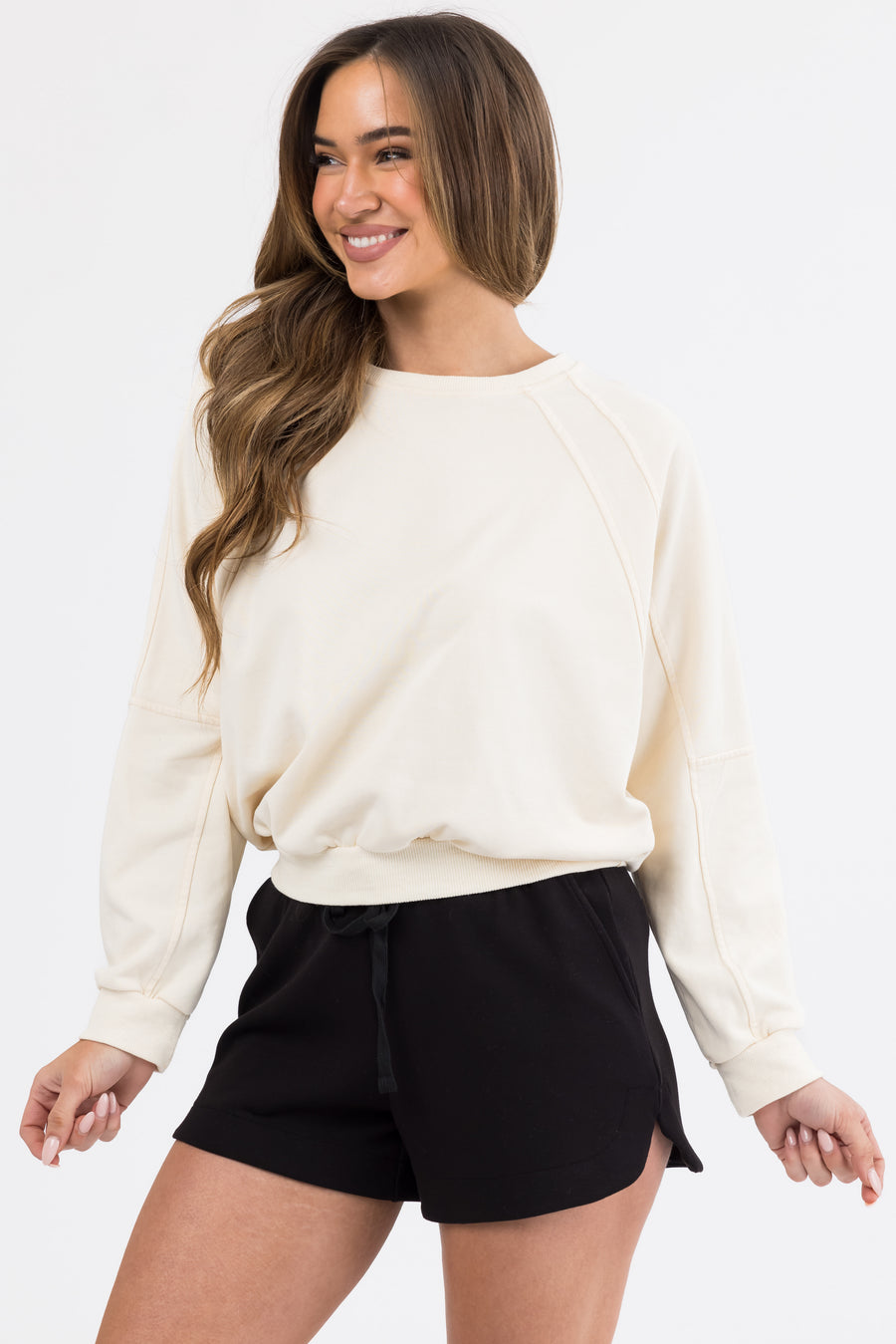 She+Sky Cream Seam Detail Pullover Top