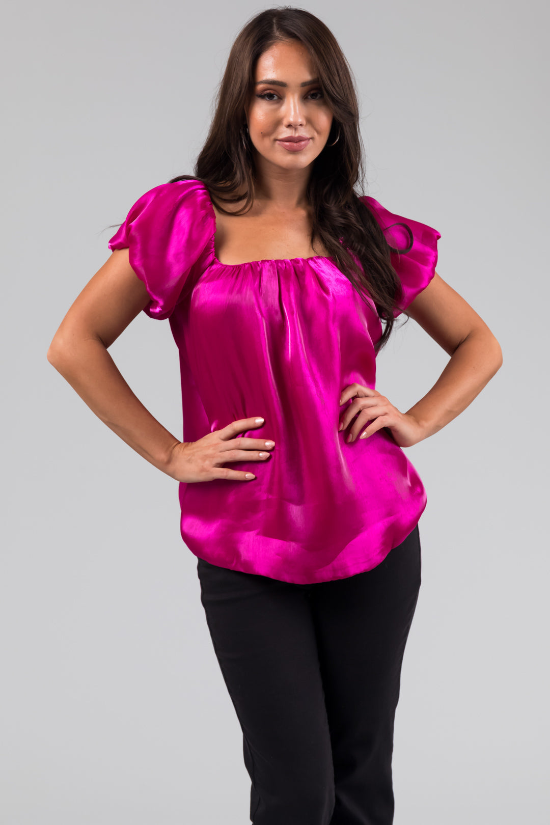 She+Sky Dark Magenta Puff Short Sleeve Top