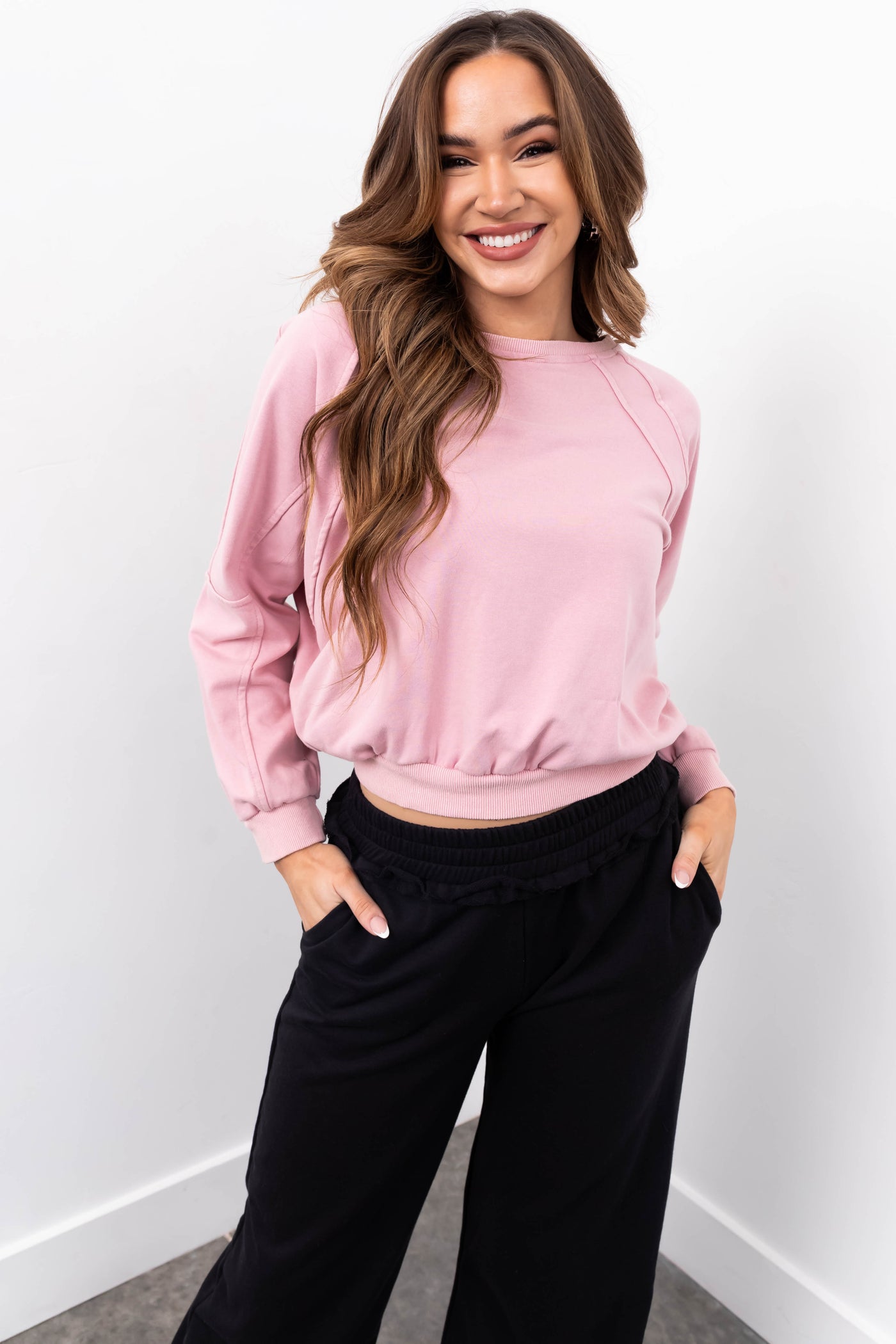 She+Sky Dusty Blush Seam Detail Pullover Top
