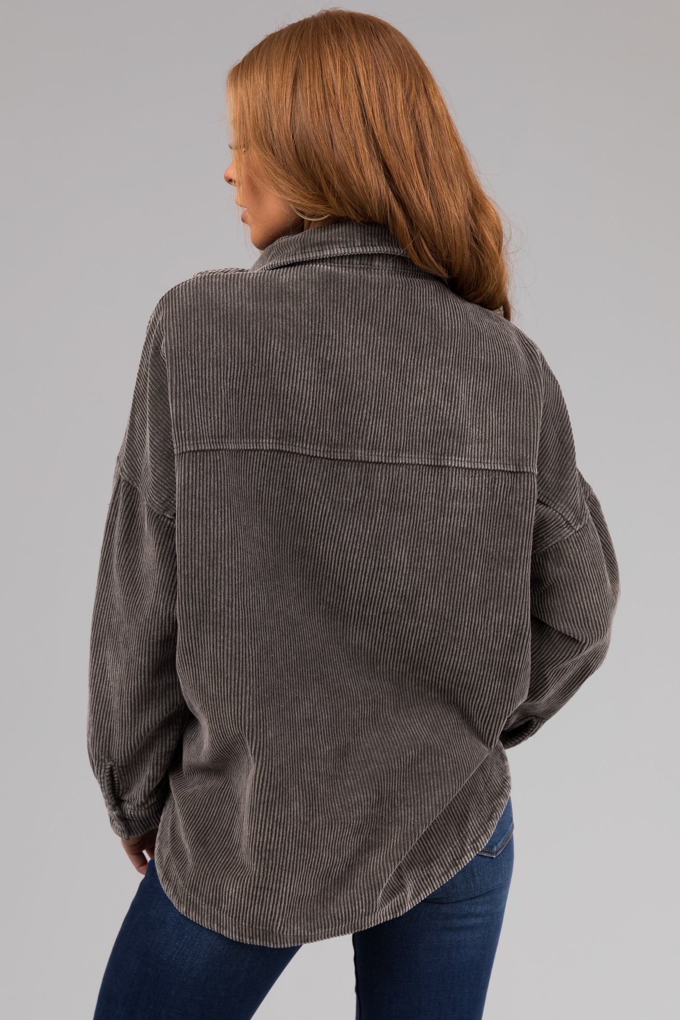 She+Sky Faded Olive Snap Button Corduroy Shacket