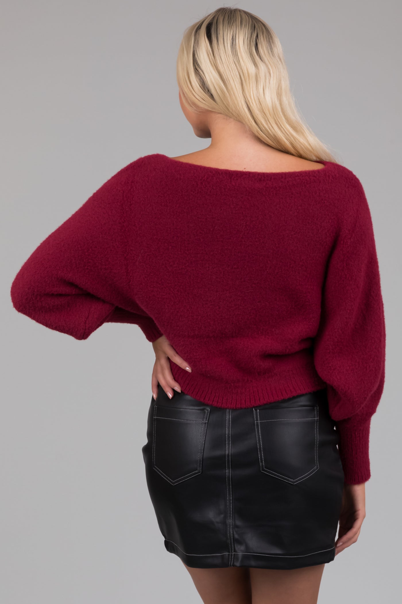 She+Sky Hibiscus Fuzzy Dolman Sleeve Sweater