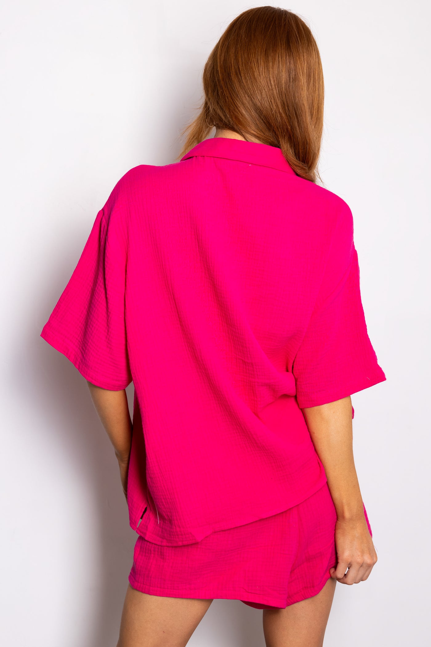 She+Sky Hot Pink Chest Pocket Half Sleeve Shirt