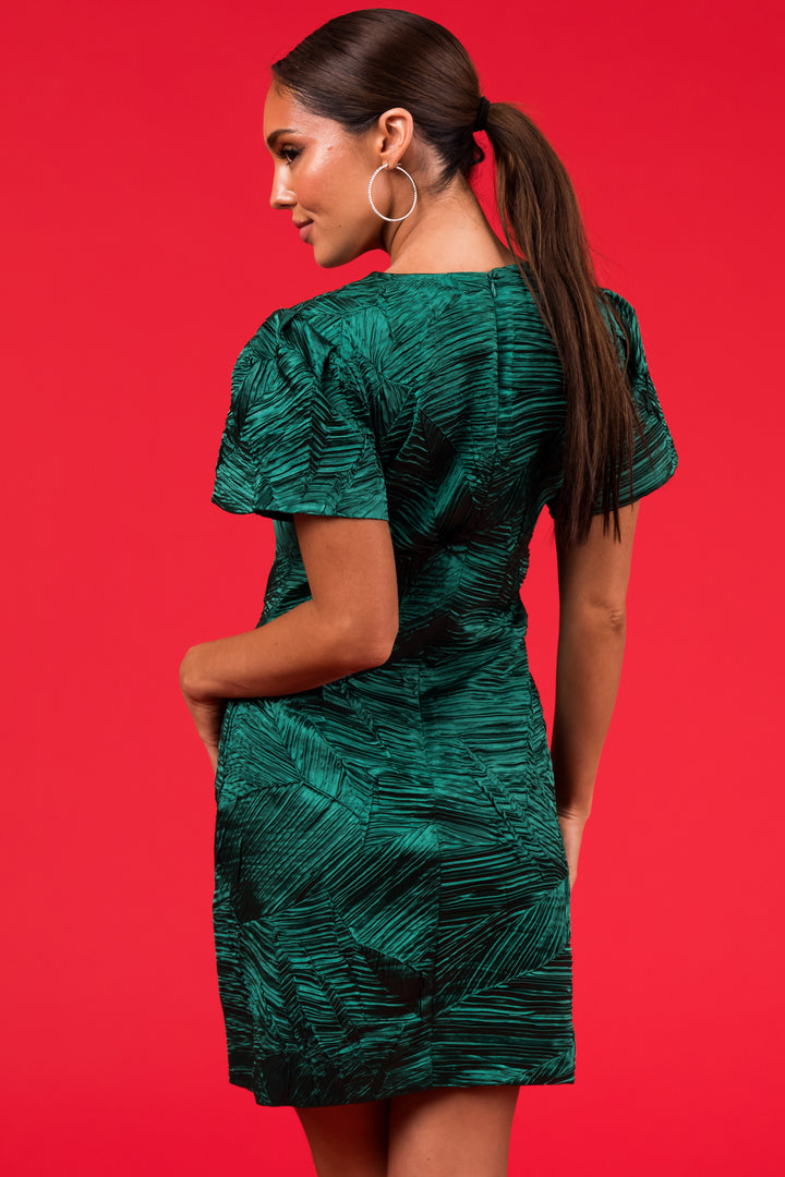 She+Sky Hunter Green Wrinkled Texture Mini Dress