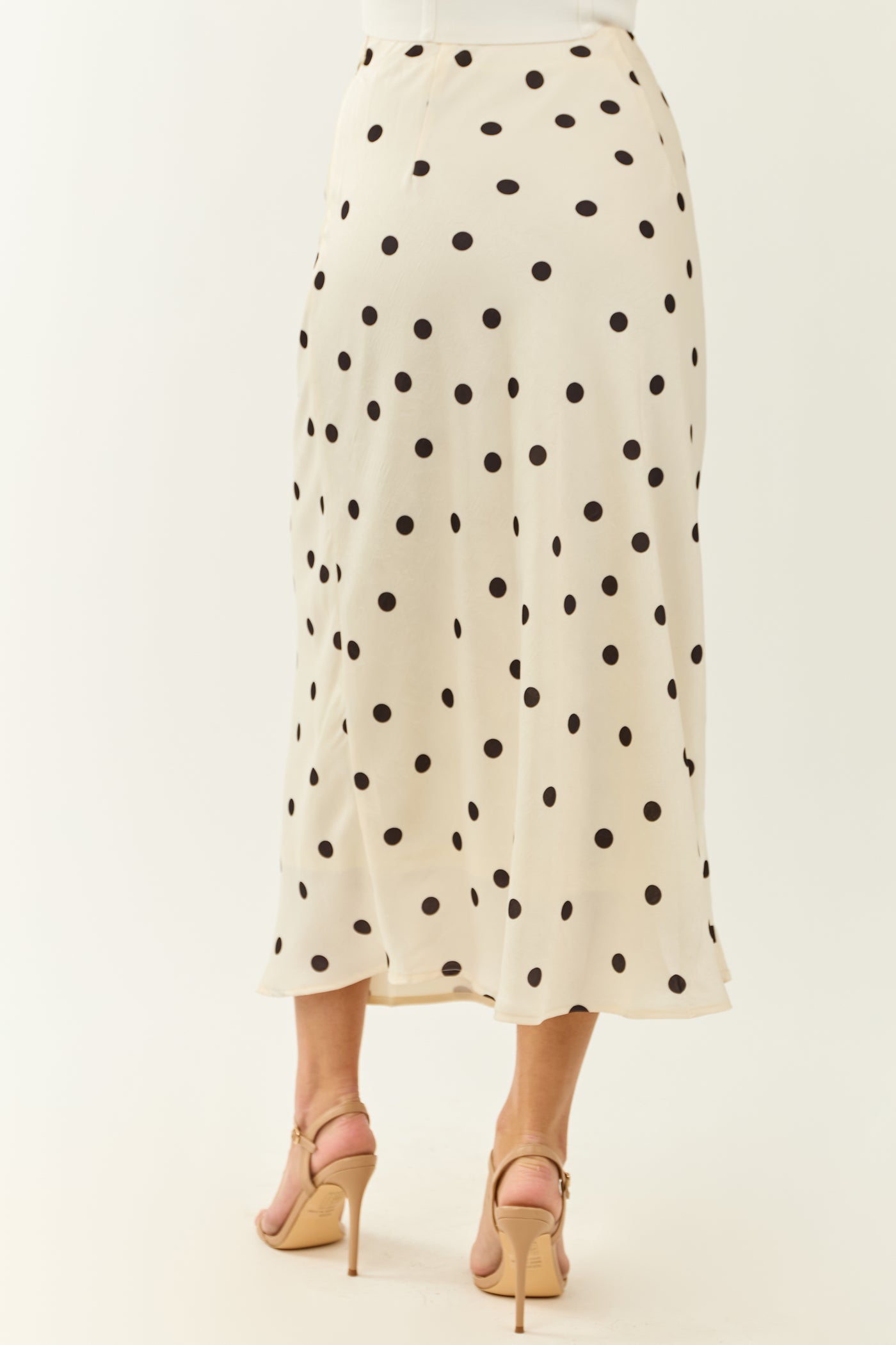 She+Sky Ivory Polka Dot Satin Midi Skirt