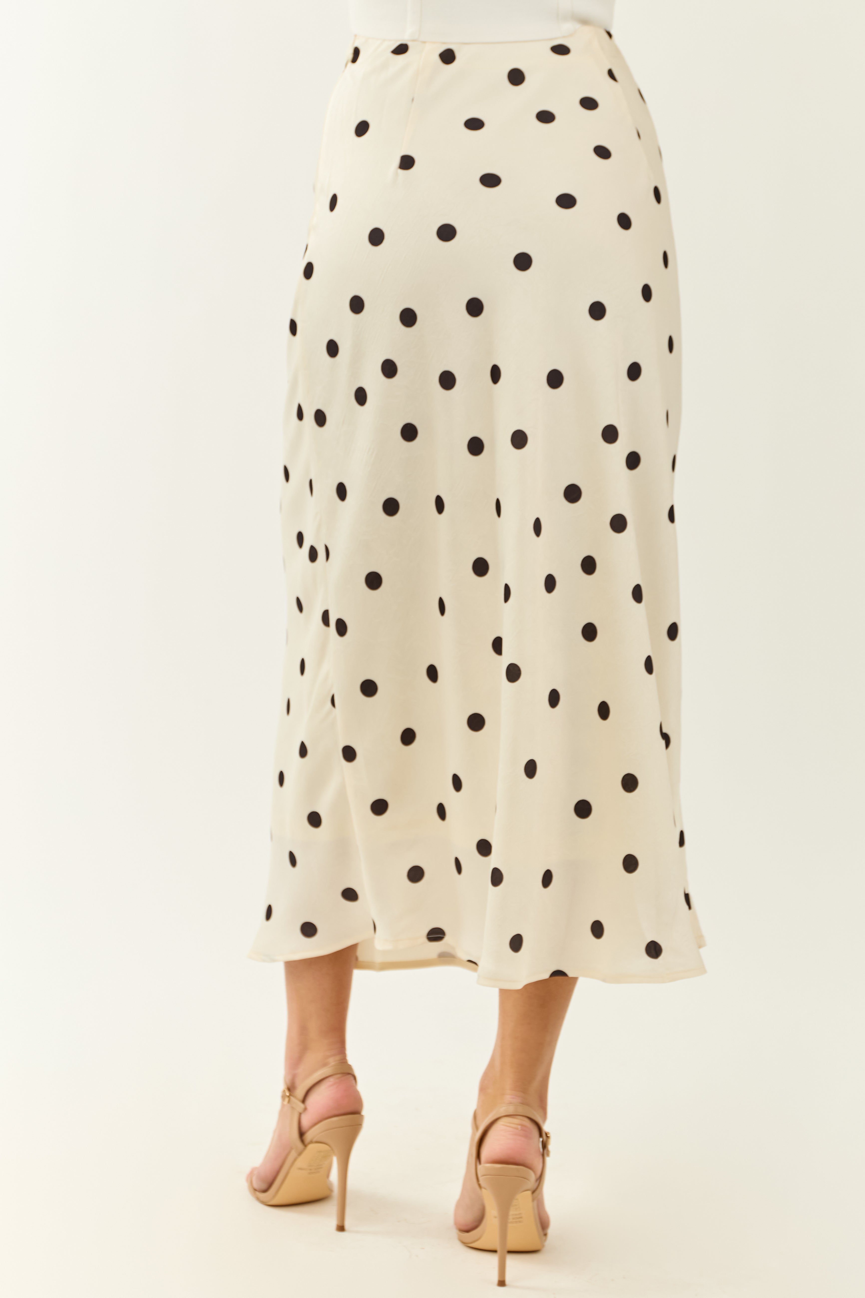 She+Sky Ivory Polka Dot Satin Midi Skirt
