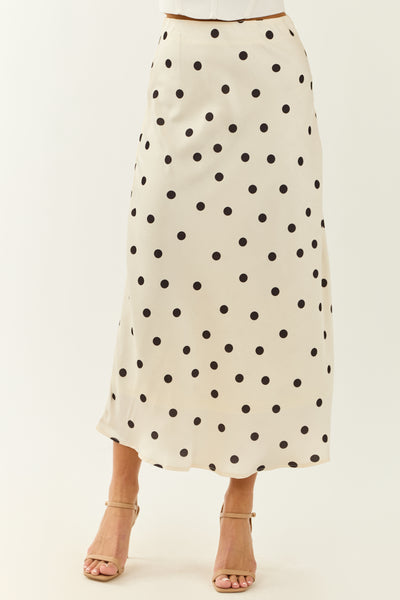 She+Sky Ivory Polka Dot Satin Midi Skirt